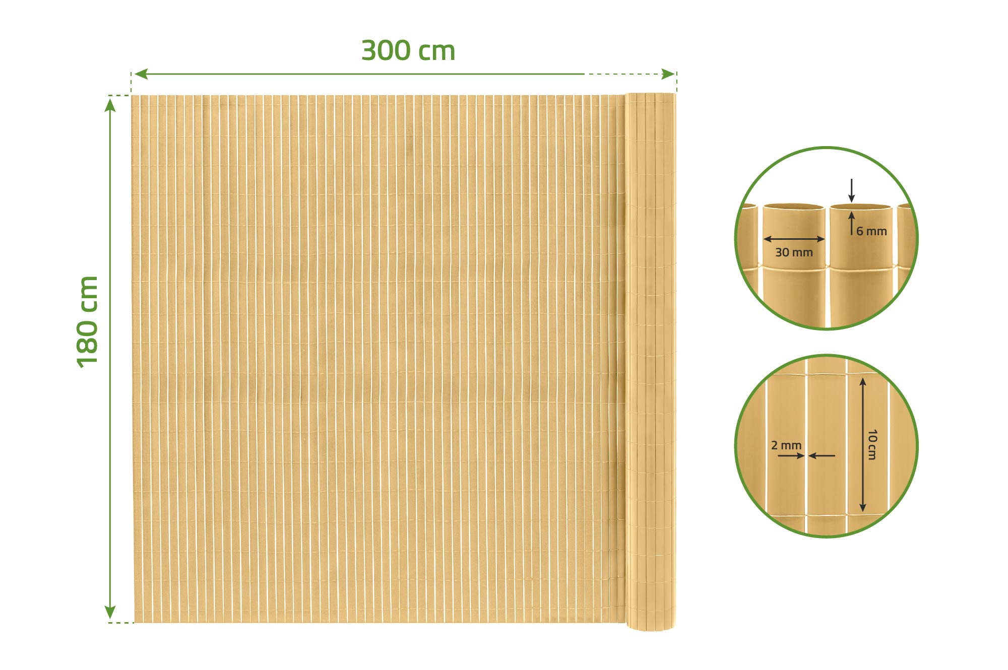 VISO PVC-Schilfschirm, 3 m breit x 1,8 m hoch, beige 2