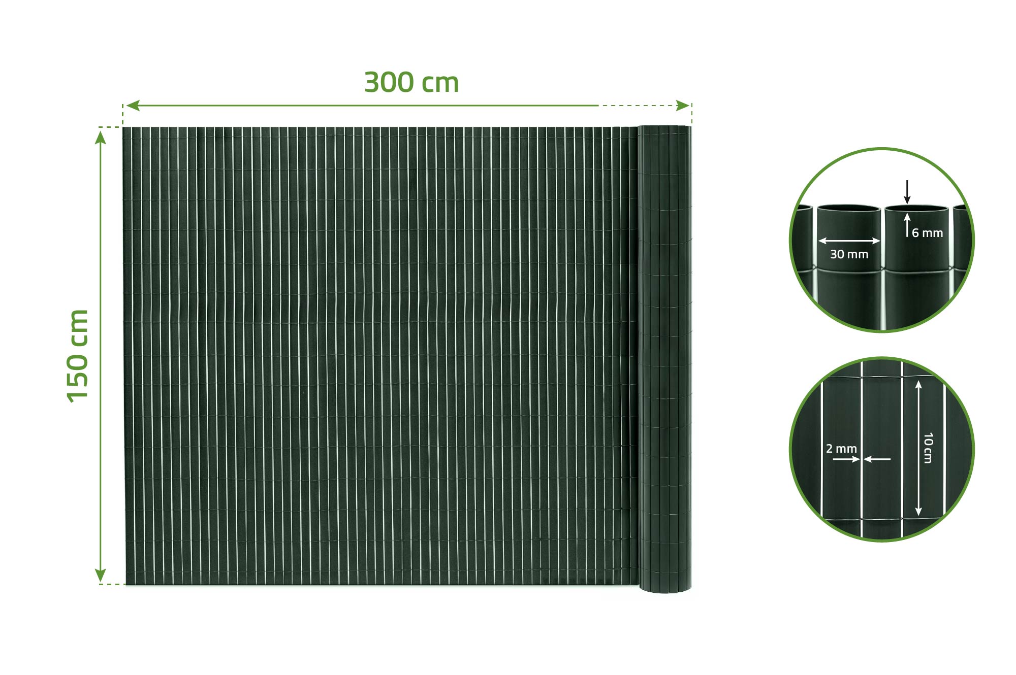 VISO PVC mreža od trske, 3m x 1,5m, zelena 2