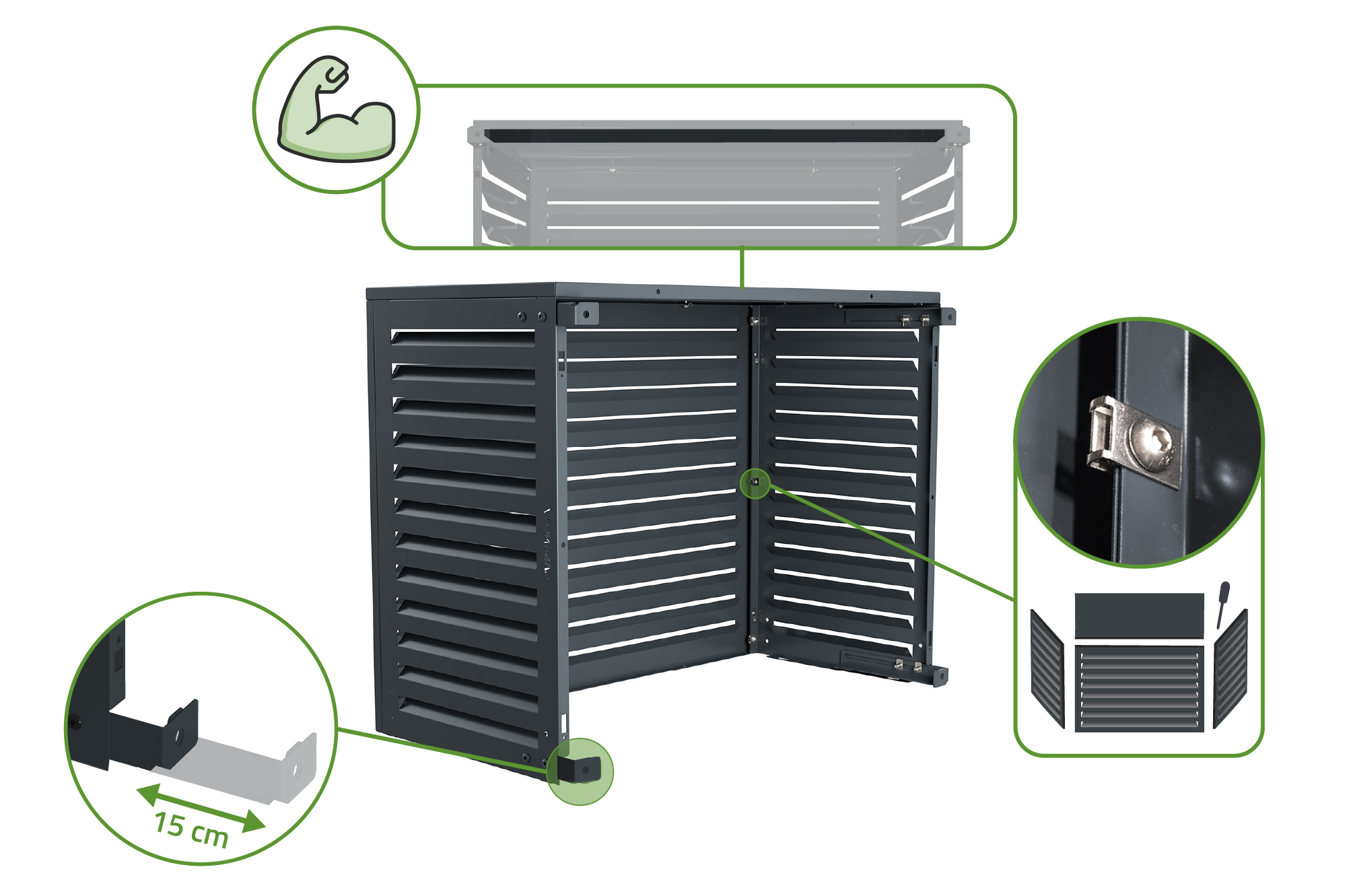 Cache clim & pompe à chaleur ANETO aluminium gris - taille M 9
