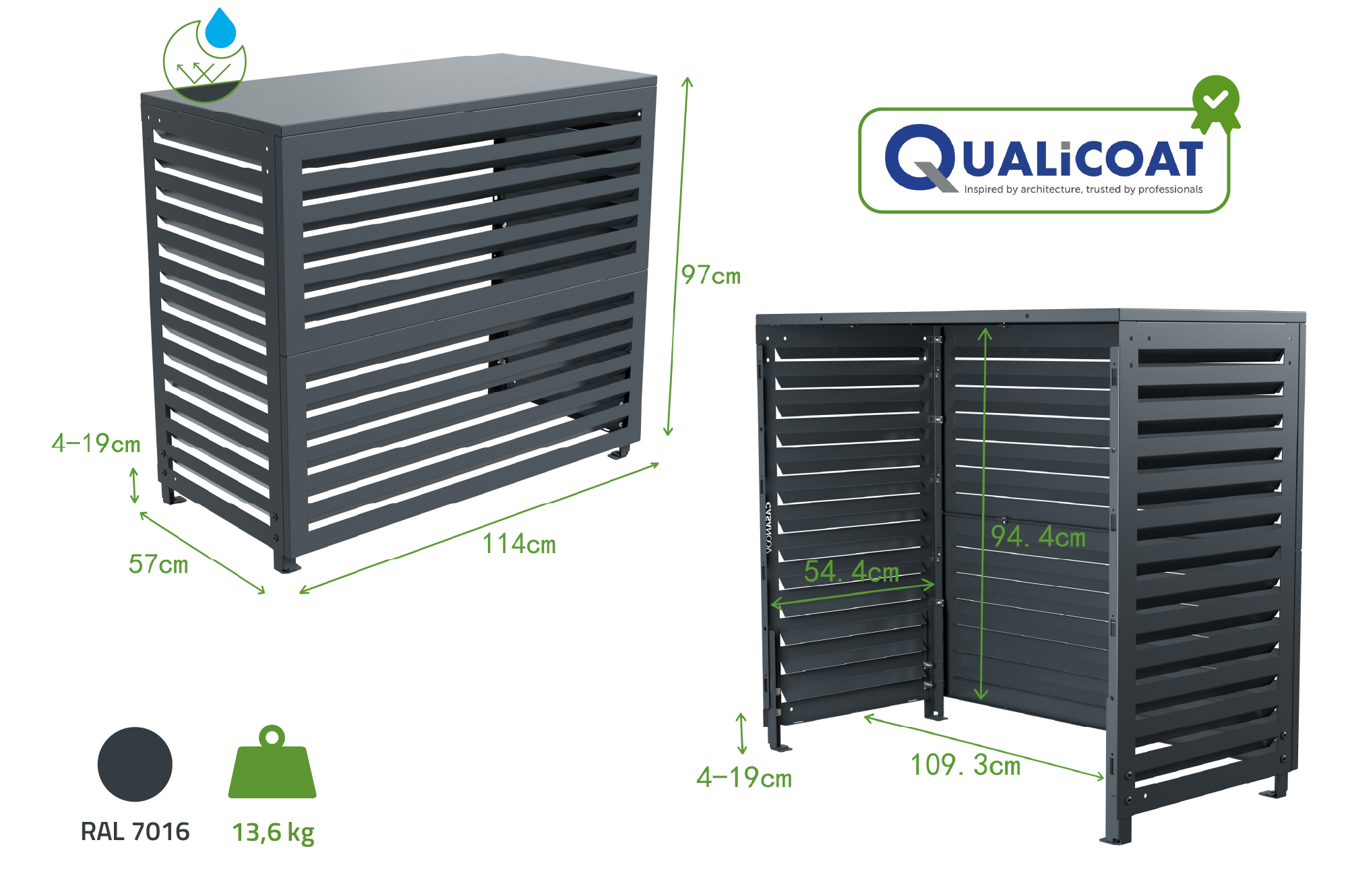 Kryt Klimatizace A Tepelného Čerpadla ANETO Hliník Šedá - Velikost L 3