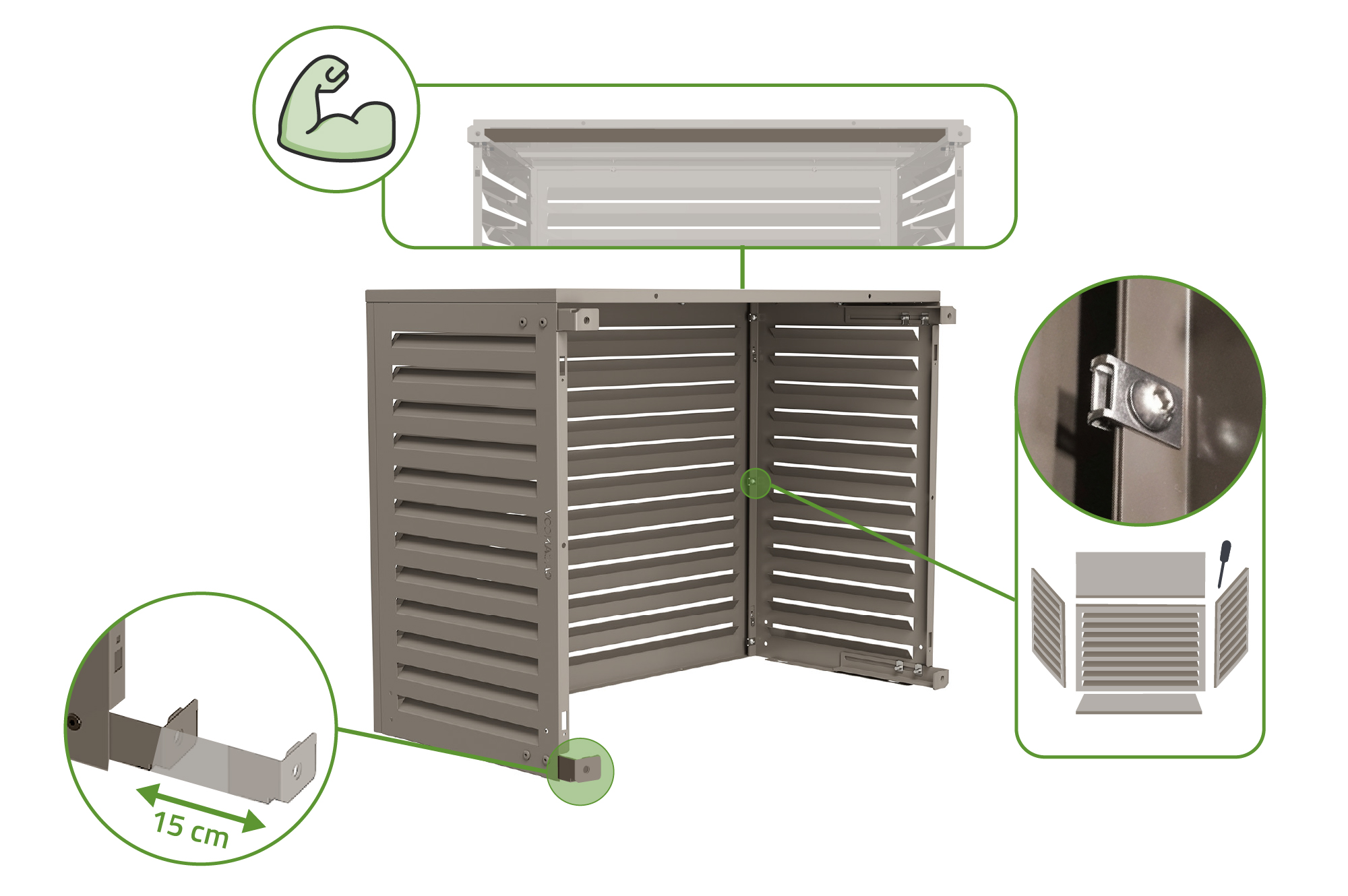 Klimaanlagen- & Wärmepumpen-Abdeckung ANETO Aluminium Taupe - Größe M 9