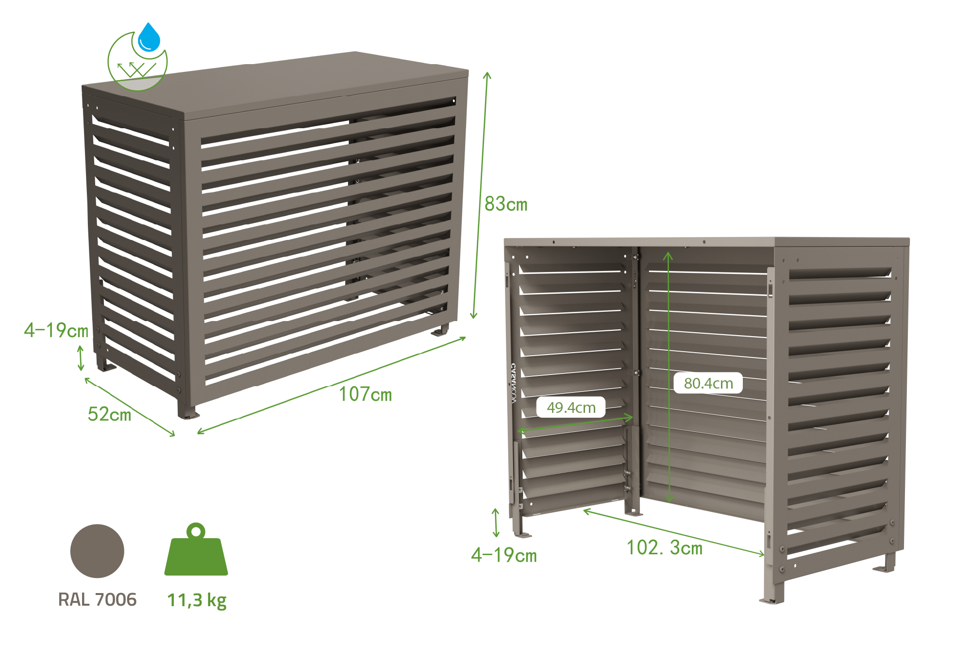 Cache clim aluminium taupe Aneto - taille M 3