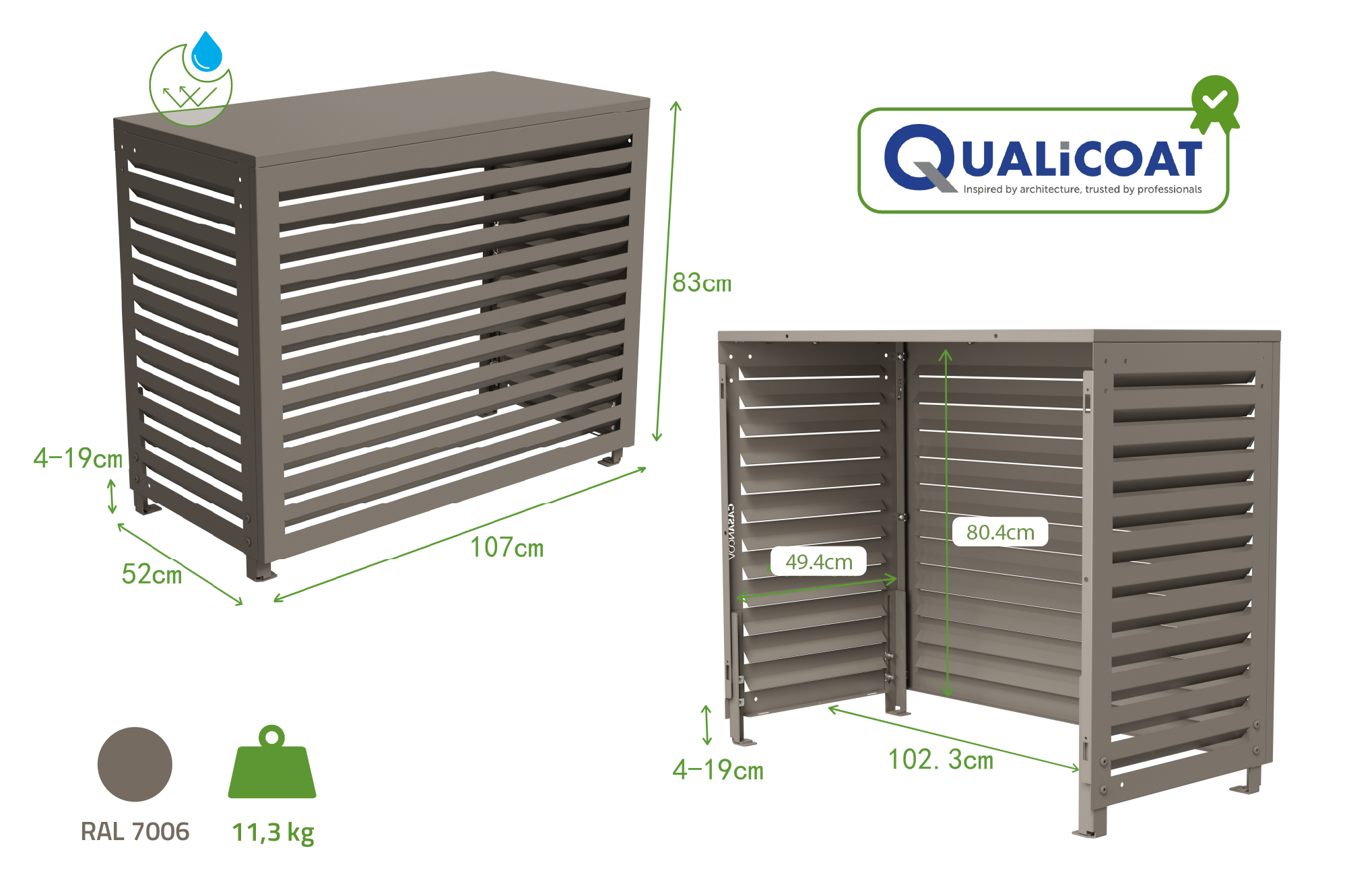 Klimaanlagen- & Wärmepumpen-Abdeckung ANETO Aluminium Taupe - Größe M 3
