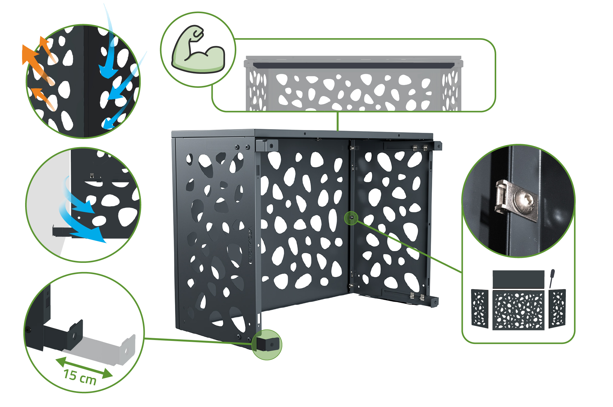 Cache clim & pompe à chaleur ANETO SUNNY aluminium gris - taille S 9