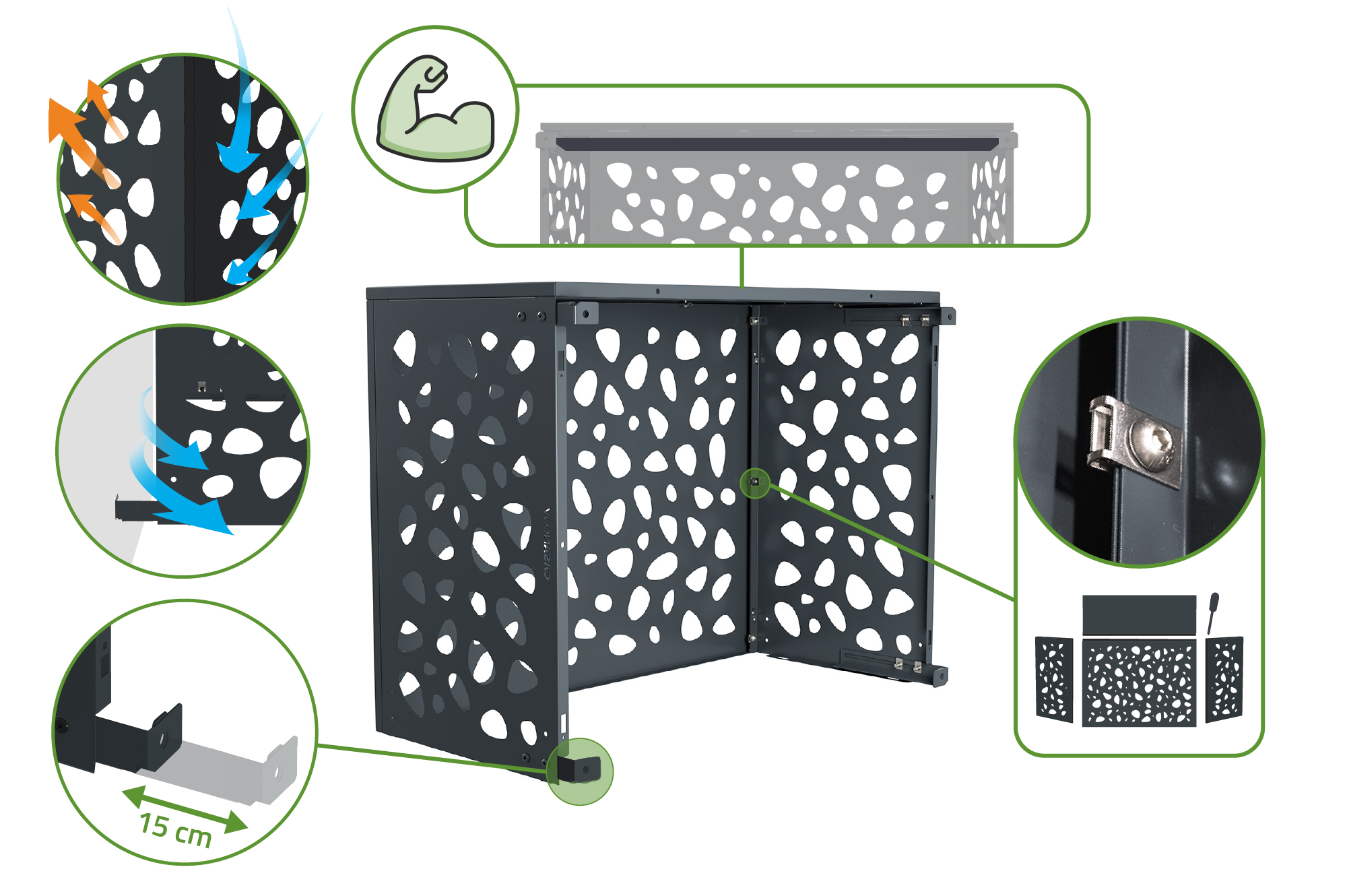 Ilmalämpöpumpun Ja Ilmastointilaitteen Suojakotelo ANETO SUNNY Alumiini Harmaa - Koko M 9