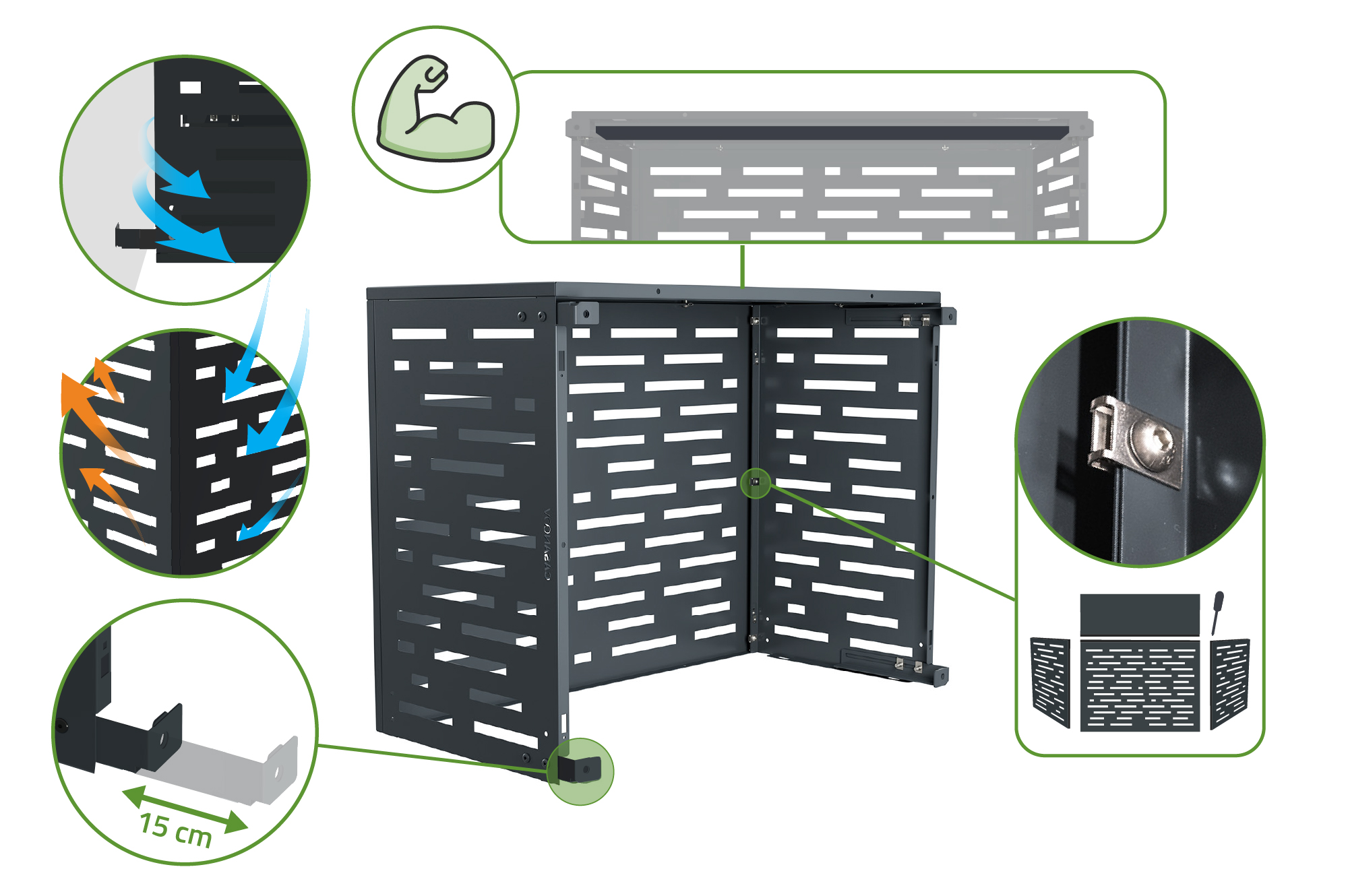 Ilmalämpöpumpun Ja Ilmastointilaitteen Suojakotelo ANETO ARLBERG Alumiini Harmaa - Koko M 9