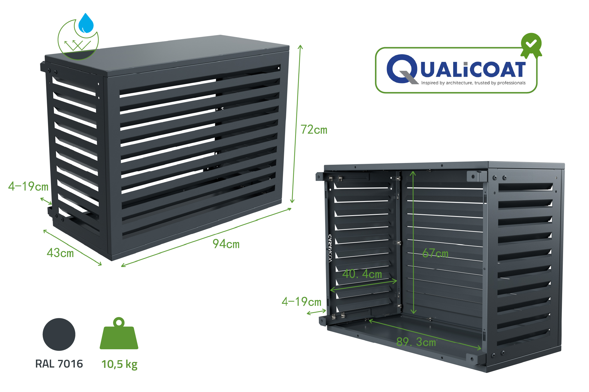 Kryt Klimatizace A Tepelného Čerpadla ANETO Hliník Šedá s Spodní Panel - Velikost S 3
