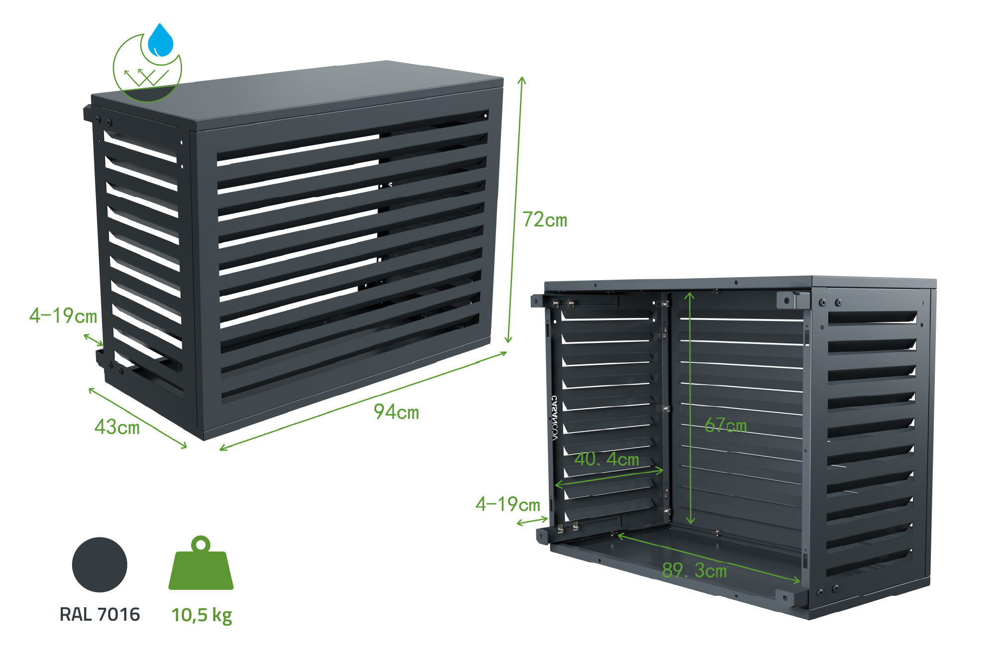 Aneto grey aluminum air conditioner cover with bottom panel - size S 3