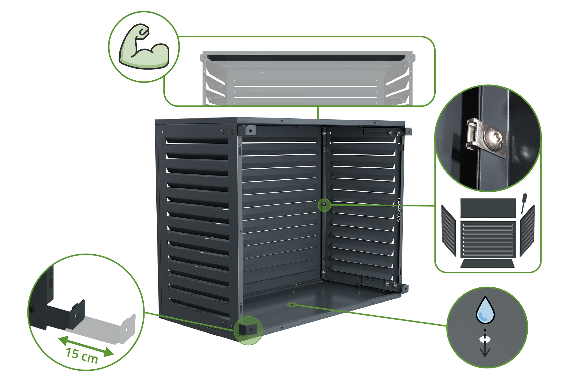 Cubierta Para Aire Acondicionado Y Bomba De Calor ANETO Aluminio Gris con Panel Inferior - 9