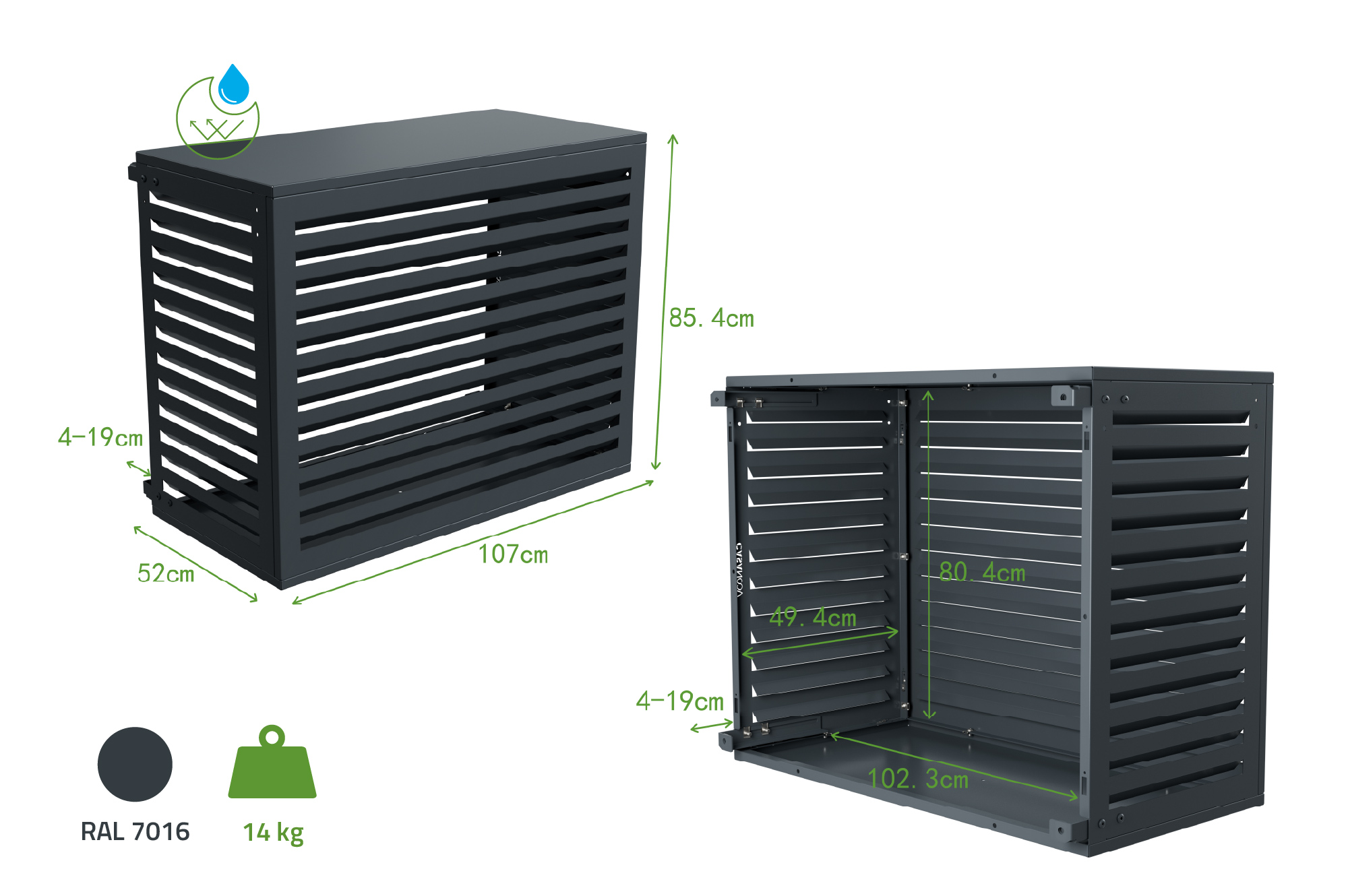 Cache clim aluminium gris Aneto avec face inférieure - taille M 3