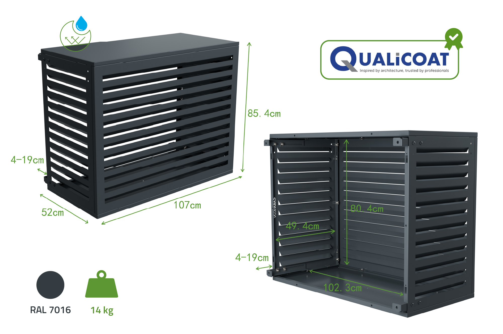 Cubierta Para Aire Acondicionado Y Bomba De Calor ANETO Aluminio Gris con Panel Inferior - 3