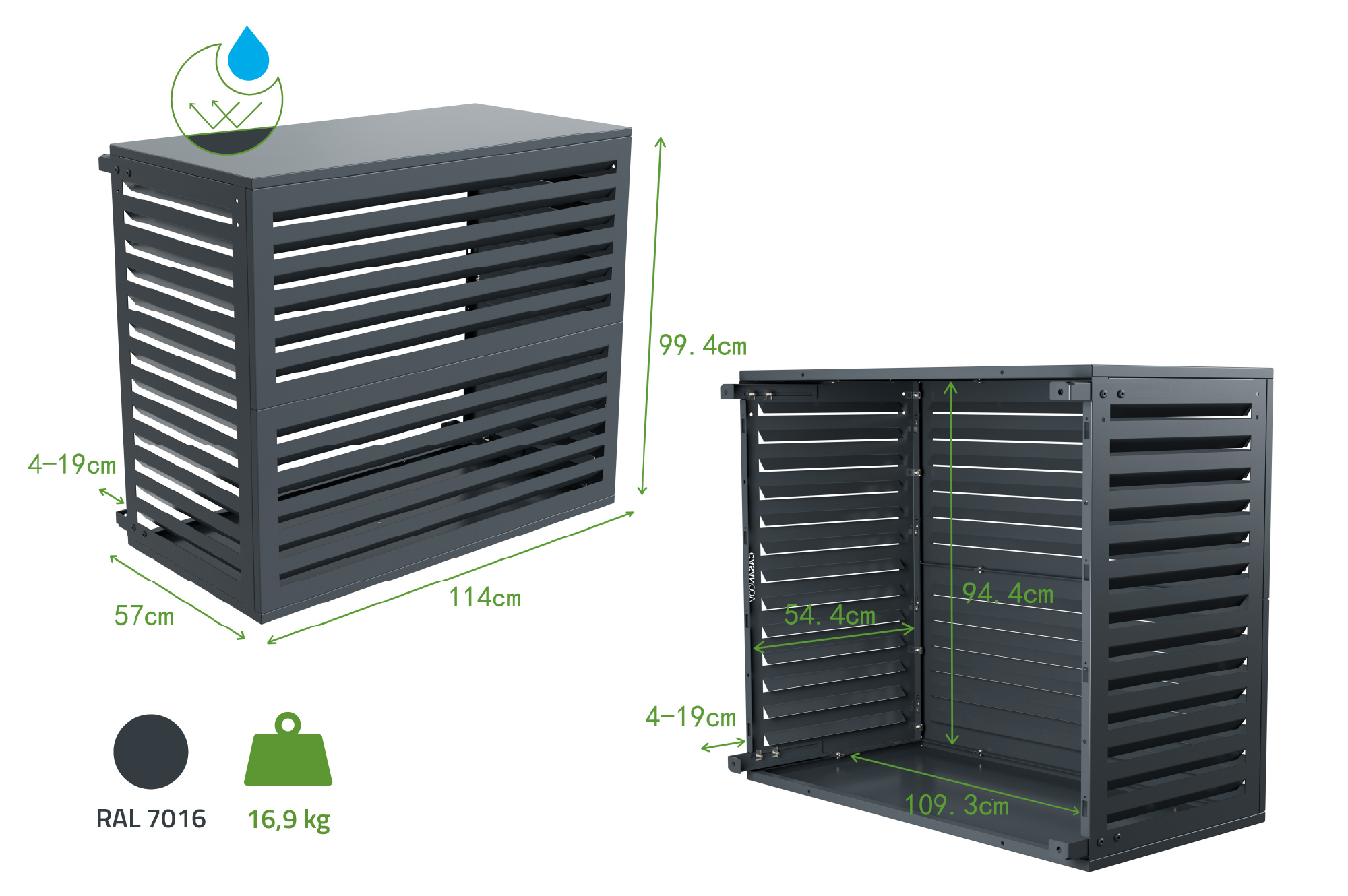 Aneto grey aluminum air conditioner cover with bottom panel - size L 3