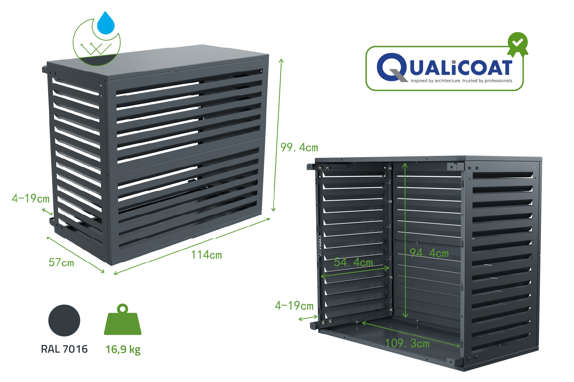 Ilmalämpöpumpun Ja Ilmastointilaitteen Suojakotelo ANETO Alumiini Harmaa - Alapaneeli - Ko 3