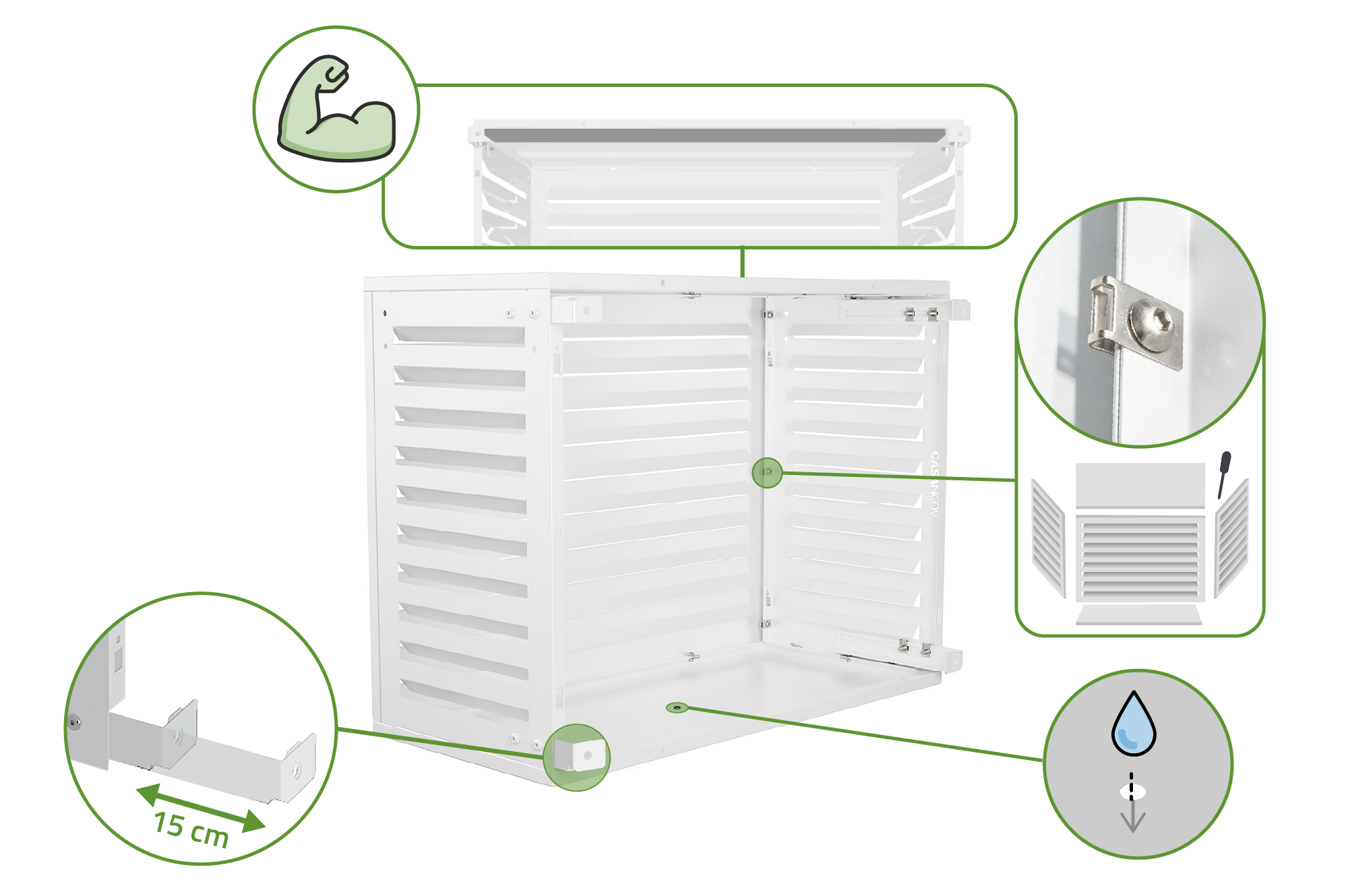 Air Conditioner & Heat Pump Cover ANETO Aluminium White with Bottom Panel - Size S 9