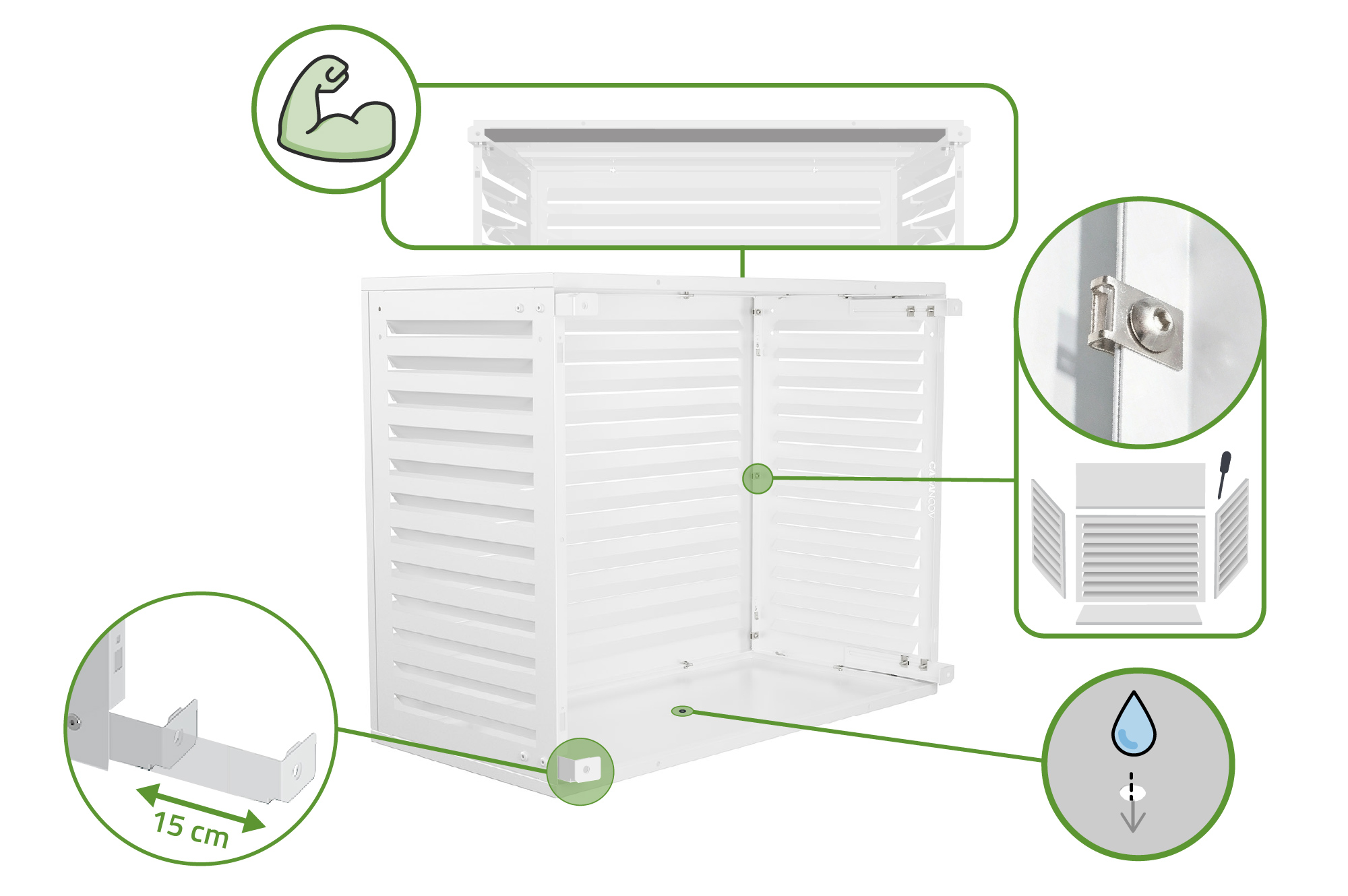 Aneto white aluminum air conditioner cover with bottom panel - size M 9