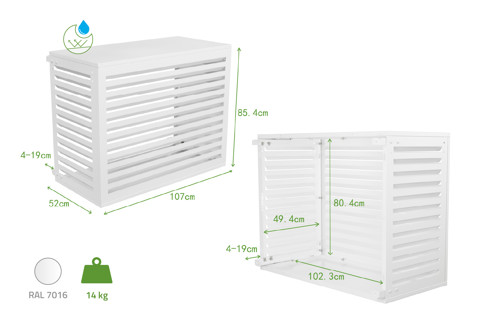 Aneto white aluminum air conditioner cover with bottom panel - size M 3