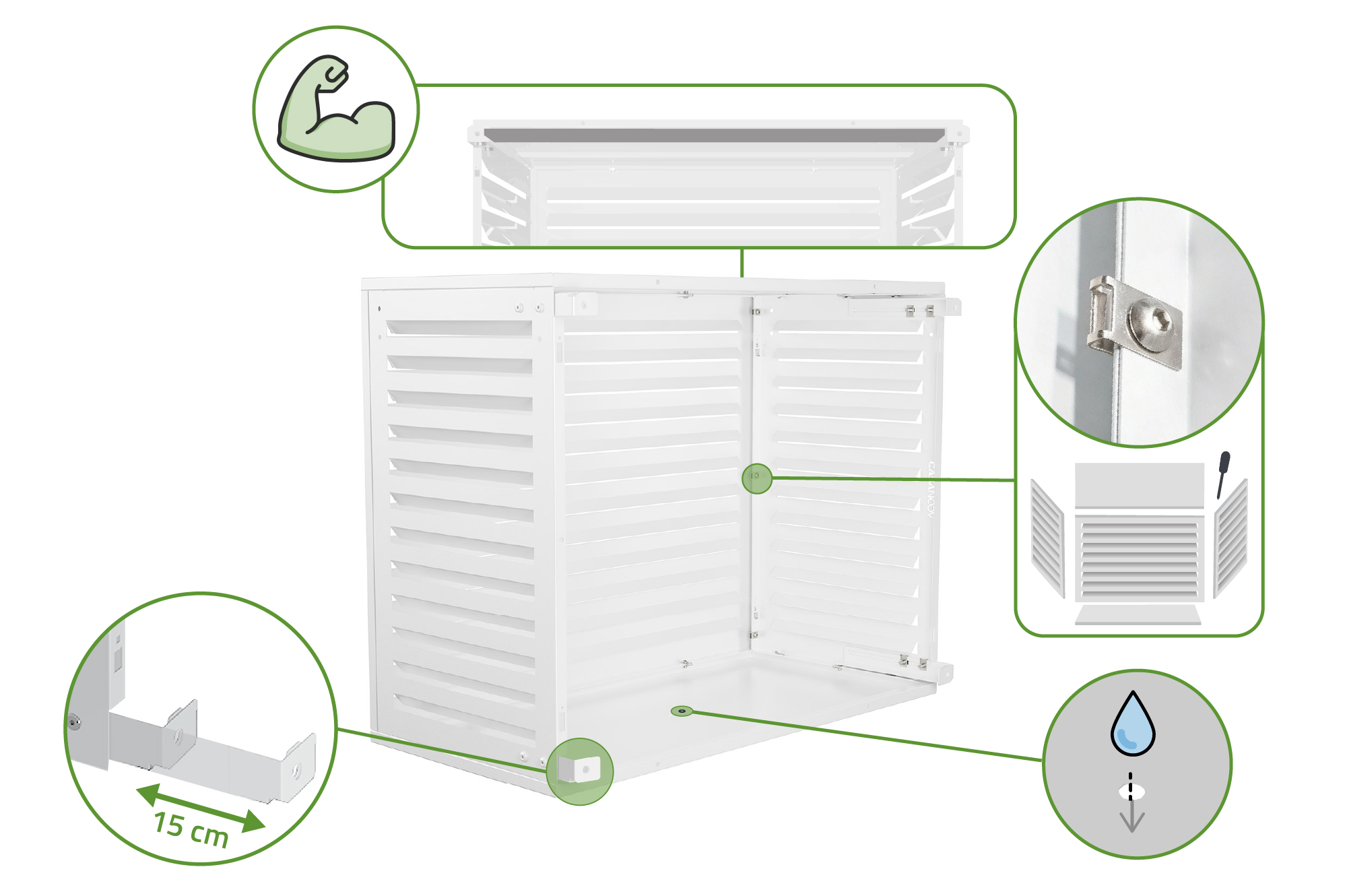 Ilmalämpöpumpun Ja Ilmastointilaitteen Suojakotelo ANETO Alumiini Valkoinen - Alapaneeli - 9