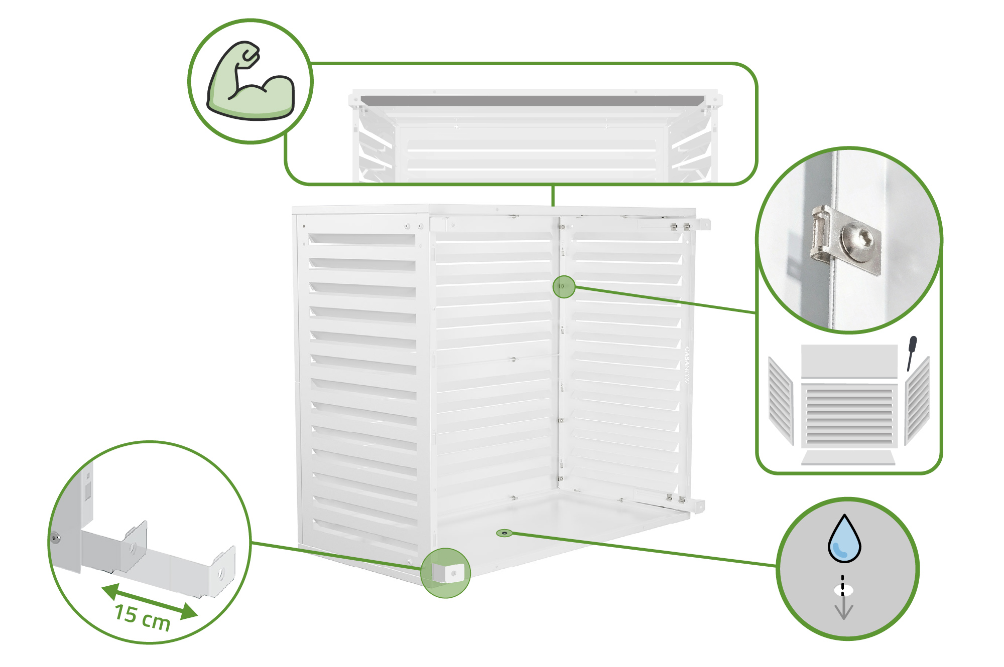 Aneto white aluminum air conditioner cover with bottom panel - size L 9