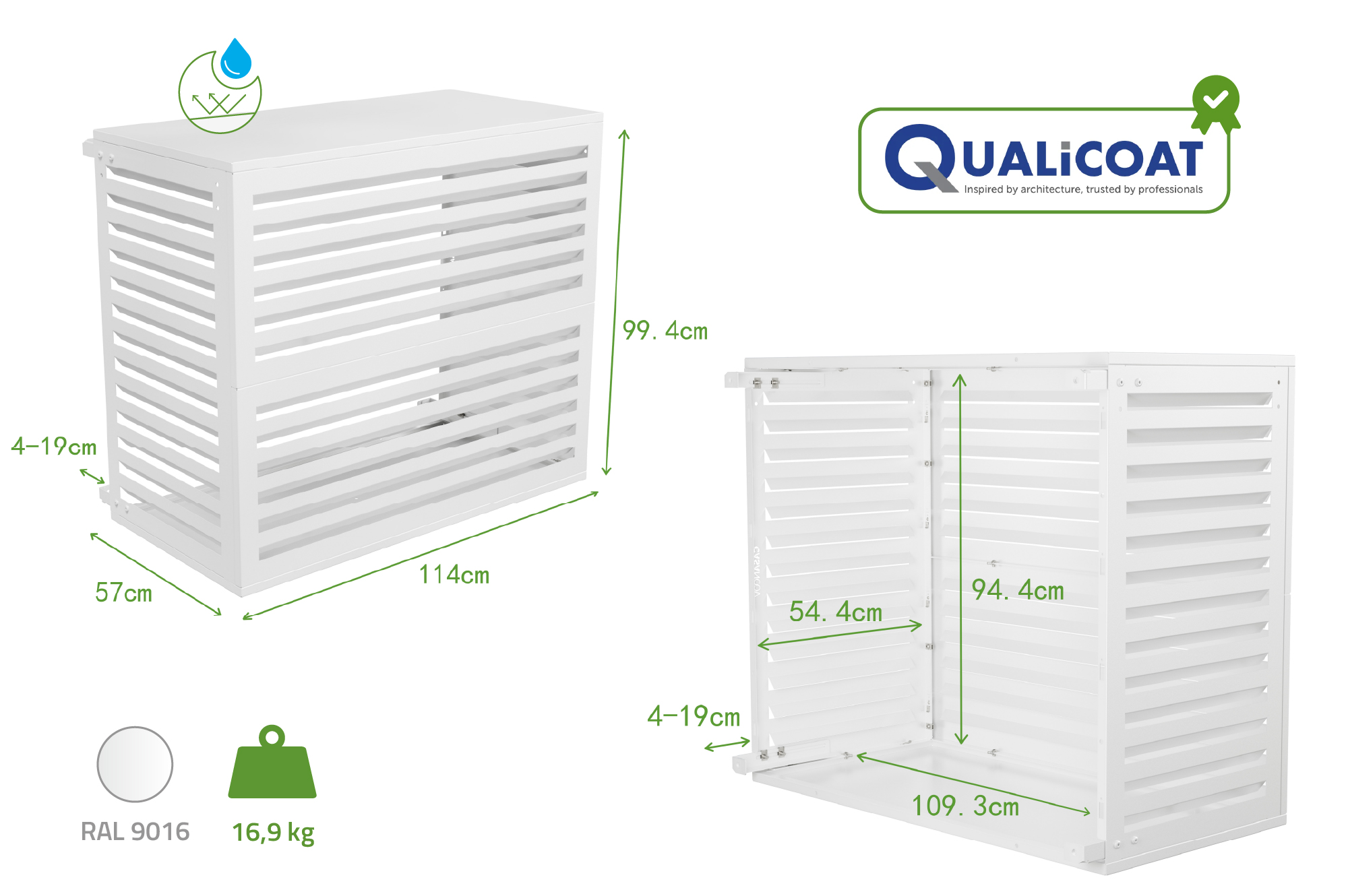 Kryt Klimatizace A Tepelného Čerpadla ANETO Hliník Bílá s Spodní Panel - Velikost L 3