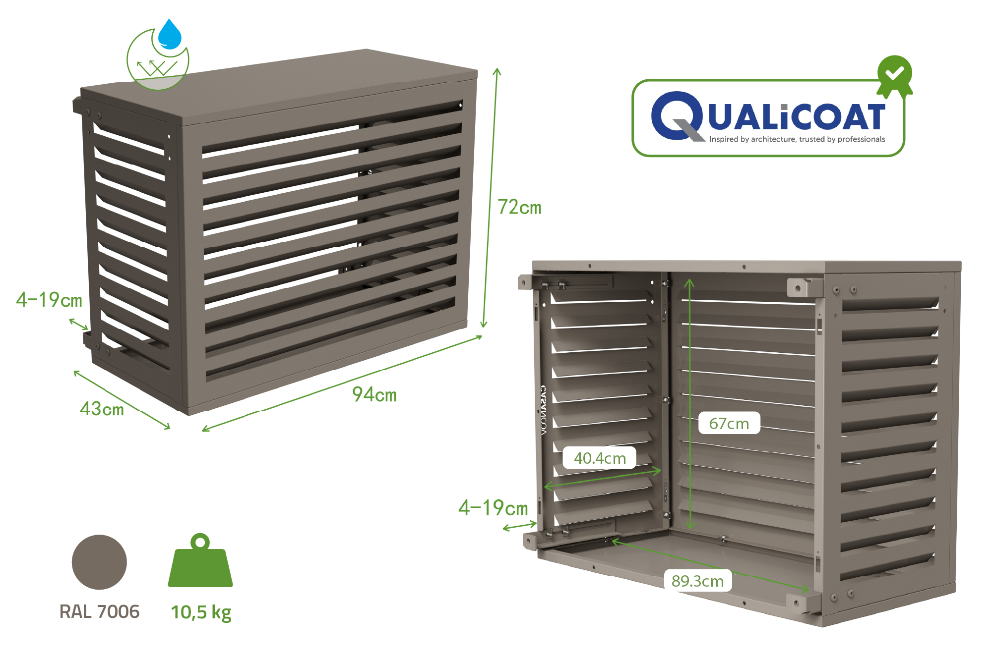 Air Conditioner & Heat Pump Cover ANETO Aluminium Taupe with Bottom Panel - Size S 3