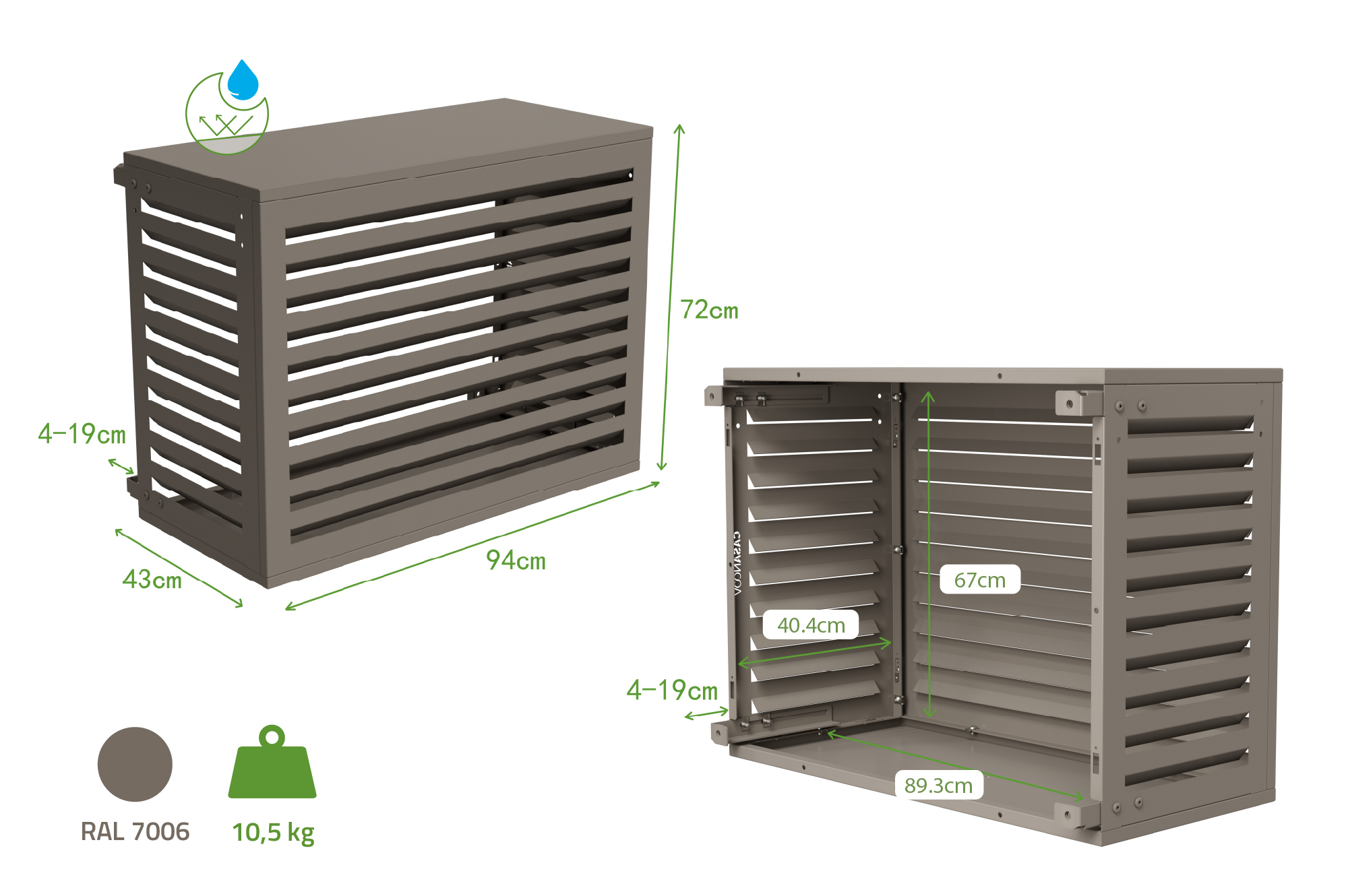 Cache clim aluminium taupe Aneto avec face inférieure - taille S 3