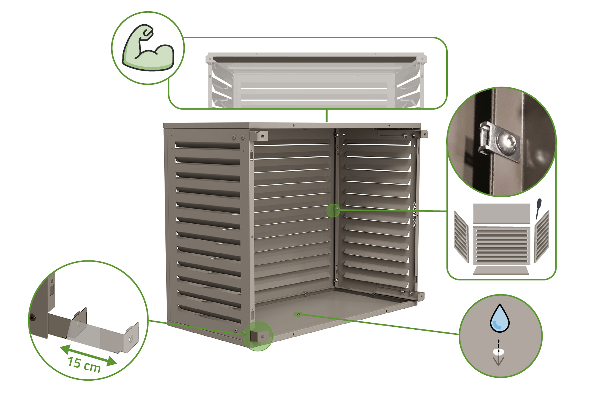 Air Conditioner & Heat Pump Cover ANETO Aluminium Taupe with Bottom Panel - Size S 9