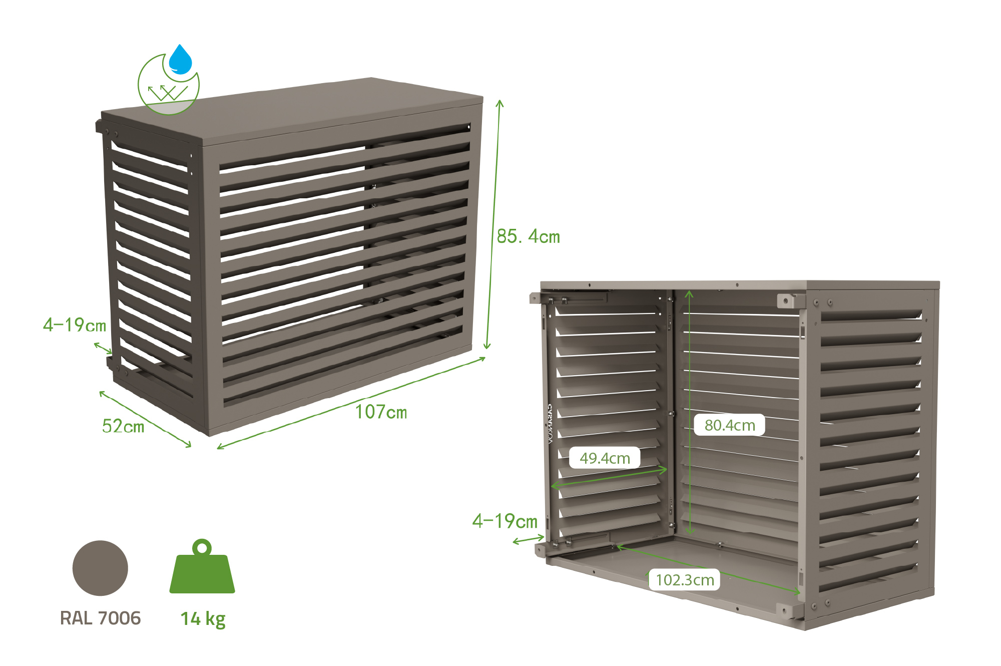 Capac de aer condiționat Aneto taupe din aluminiu cu panou inferior - mărimea M 3