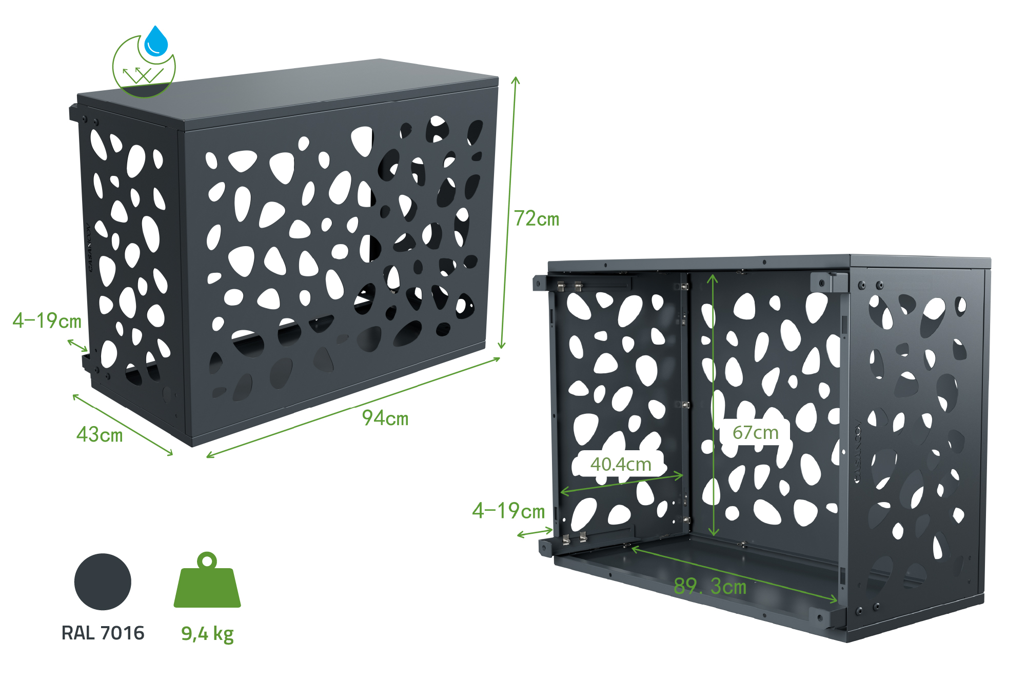 Cache clim aluminium gris Aneto Sunny avec face inférieure - taille S 3