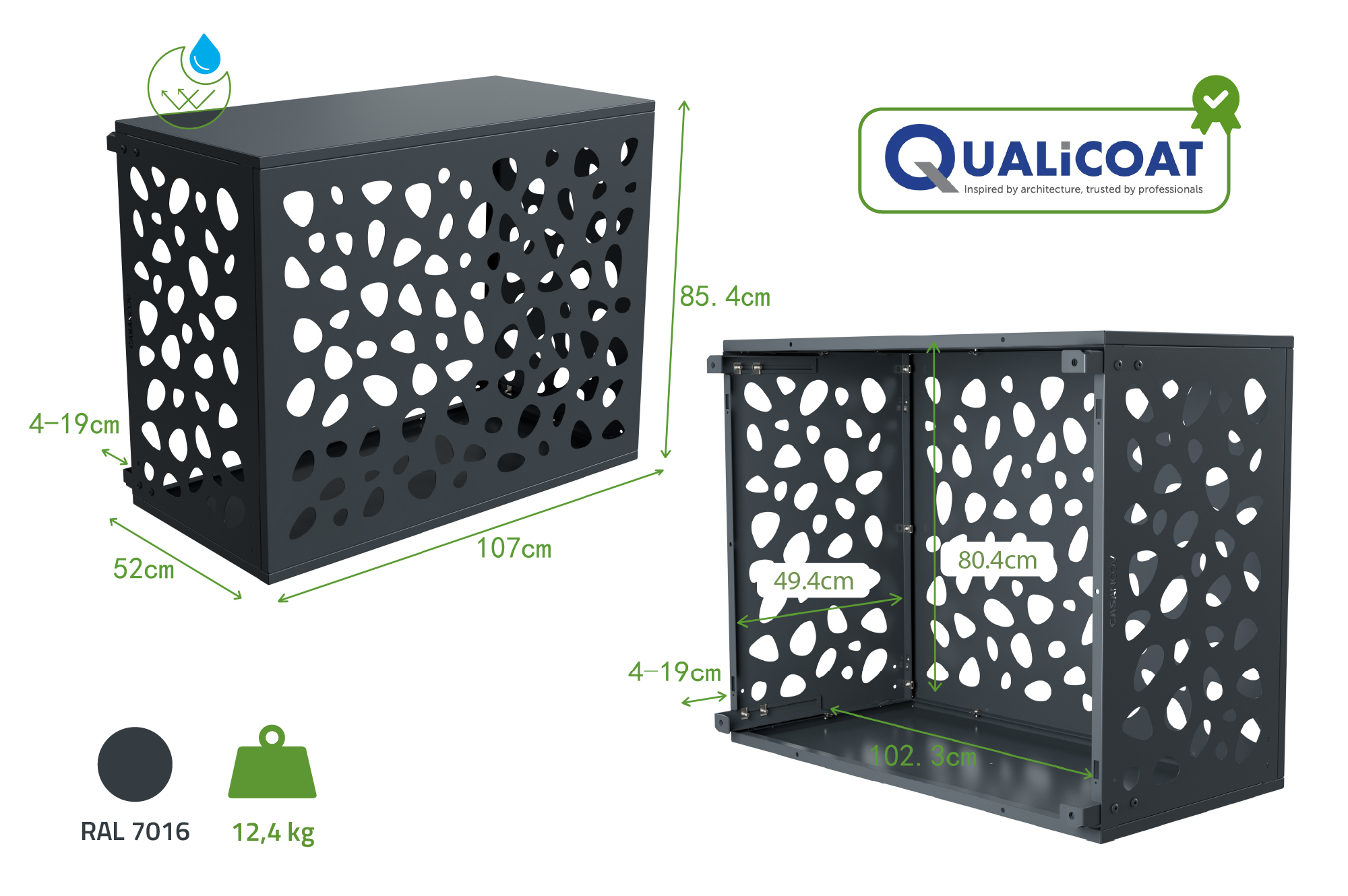 Cache clim & pompe à chaleur ANETO SUNNY aluminium gris avec face inférieure - taille M 3