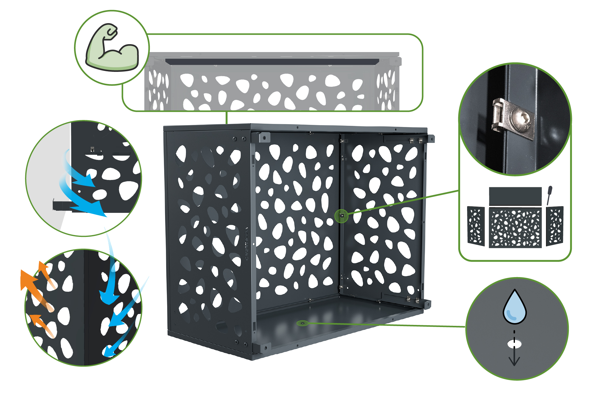 Cache clim & pompe à chaleur ANETO SUNNY aluminium gris avec face inférieure - taille M 9