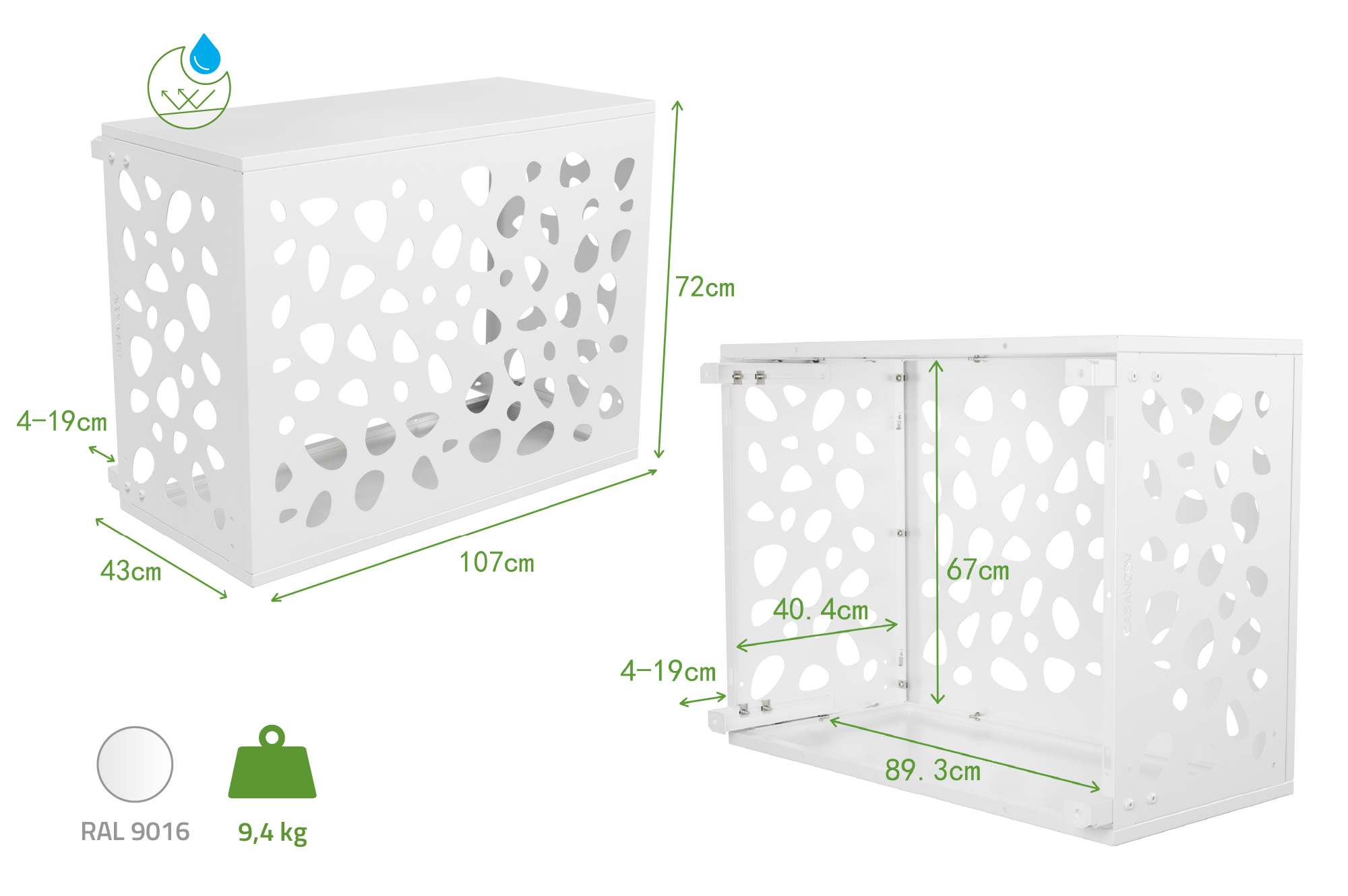 Aneto Sunny white aluminum air conditioner cover with bottom panel - size S 3