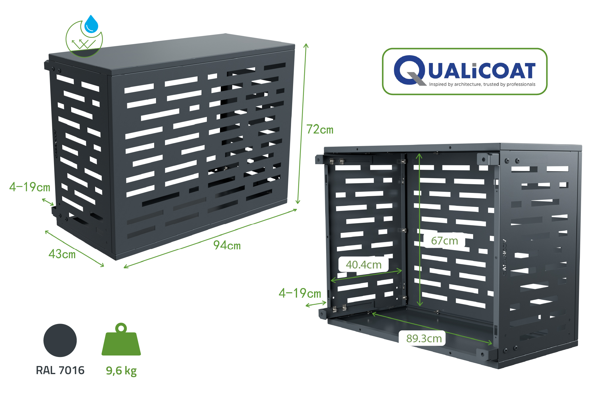 Cache clim & pompe à chaleur ANETO ARLBERG aluminium gris avec face inférieure - taille S 3