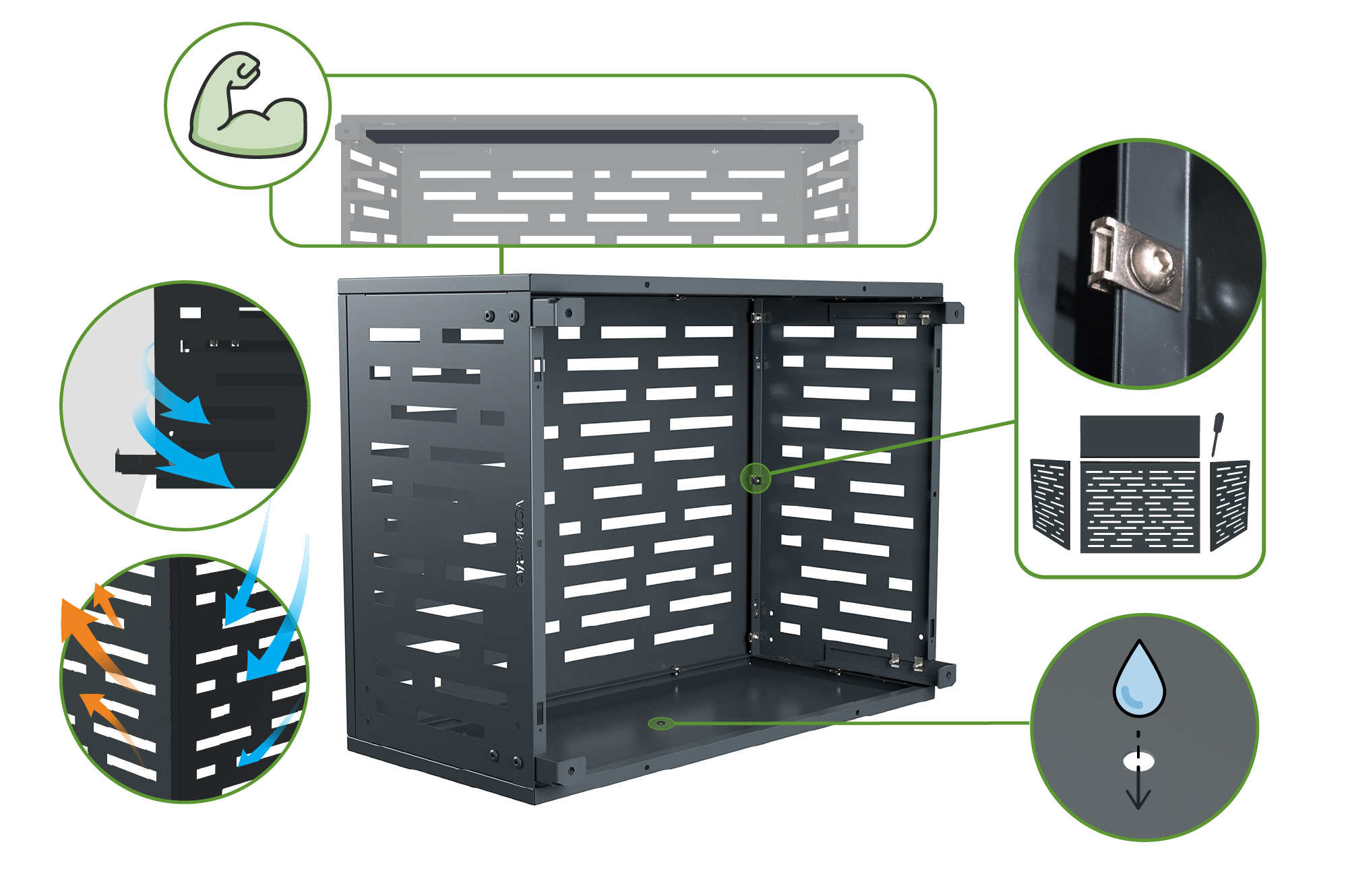 Aneto Arlberg grijze aluminium airconditionerhoes met bodemplaat - maat S 9