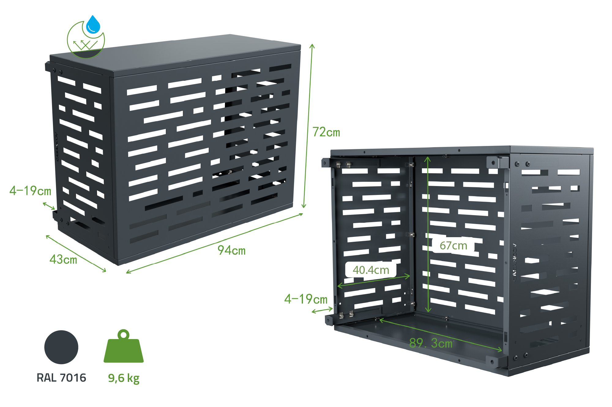 Aneto Arlberg grijze aluminium airconditionerhoes met bodemplaat - maat S 3