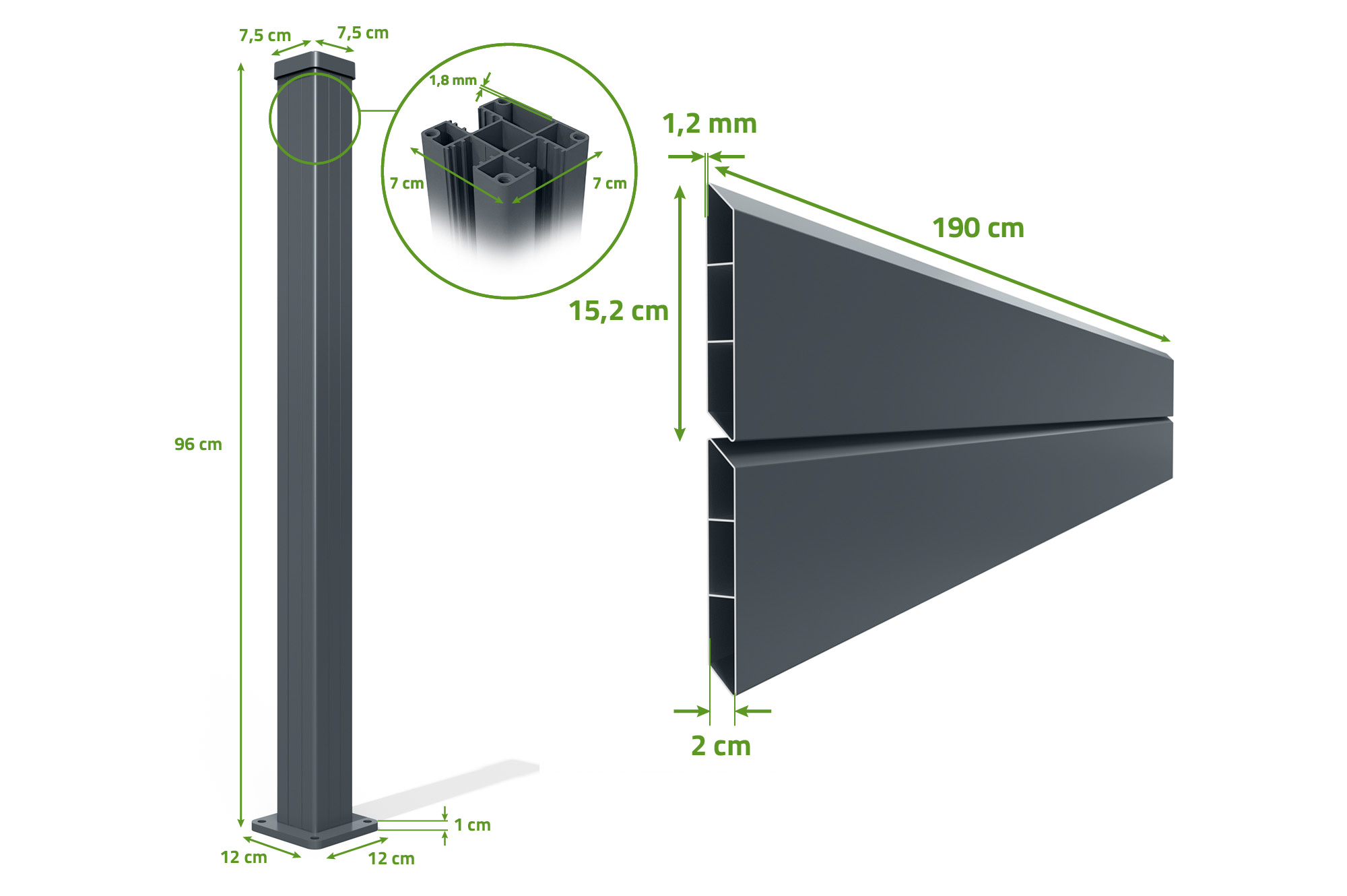 Panou de gard 2m VANO H.90cm aluminiu gri 12