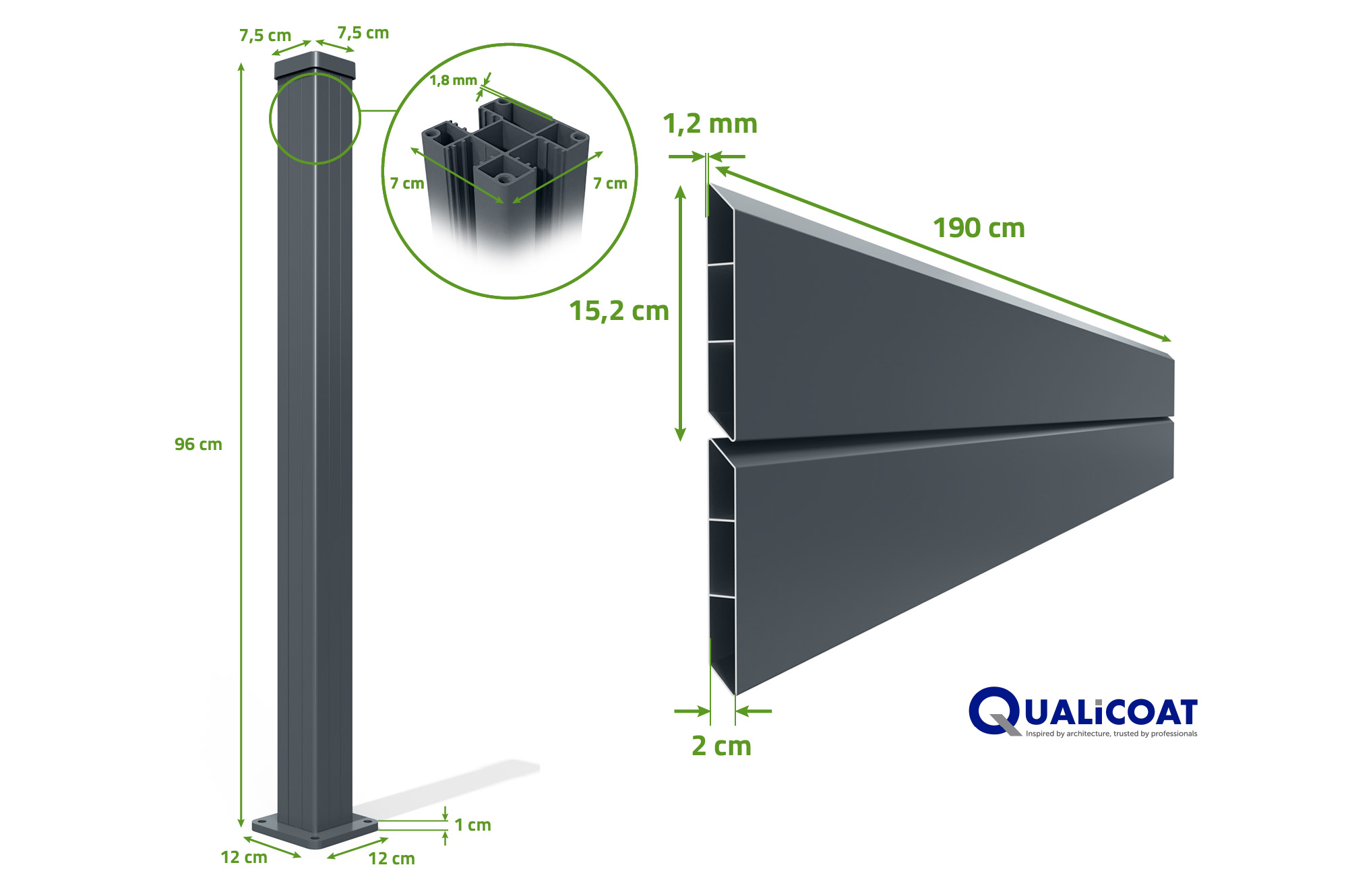 Zaunelement 2 m VANO H.90cm graues Aluminium 12
