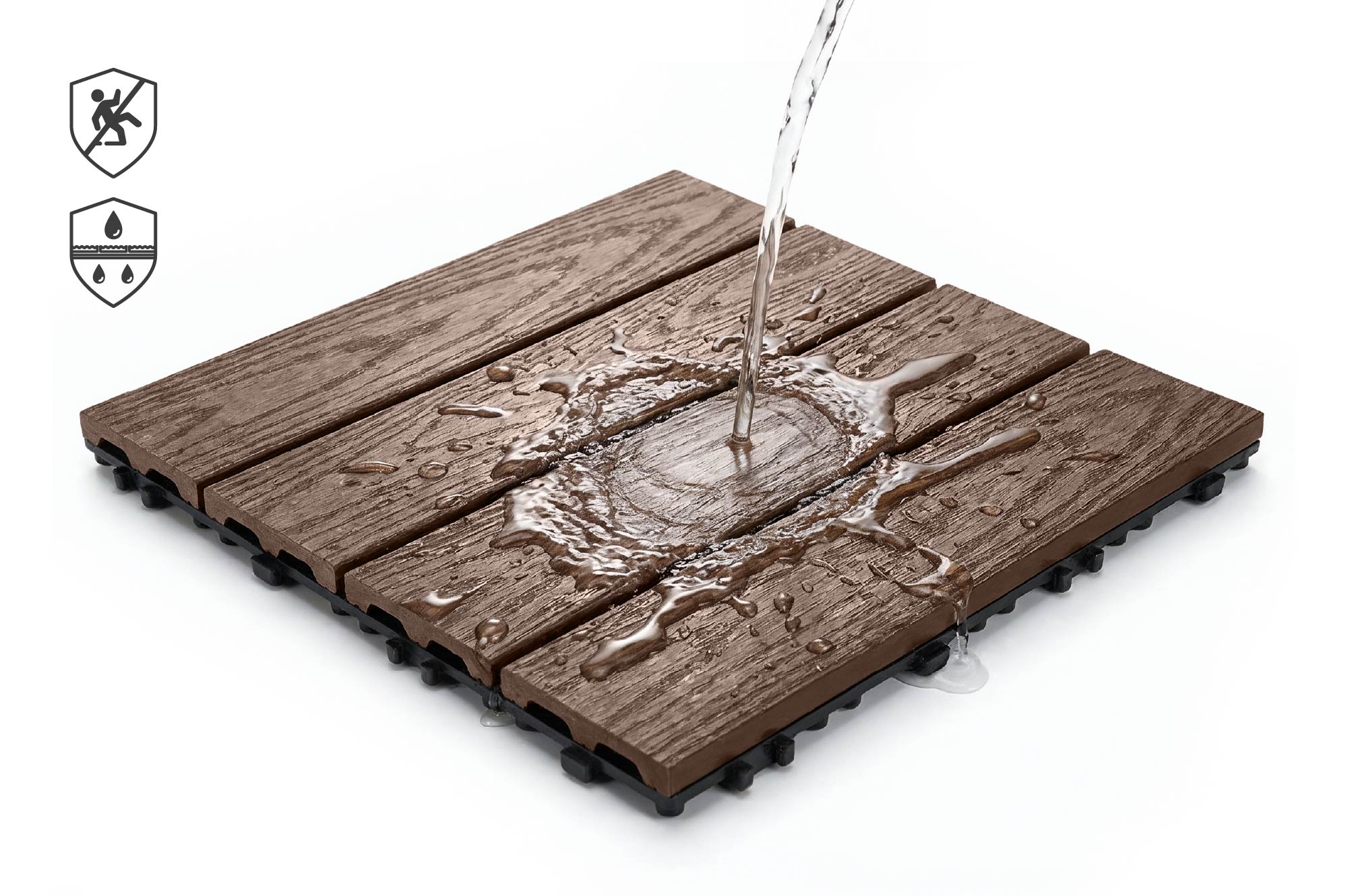 Balenie 30 hnedých kompozitných zámkových terasových dlaždíc RILA, 30x30 cm 8