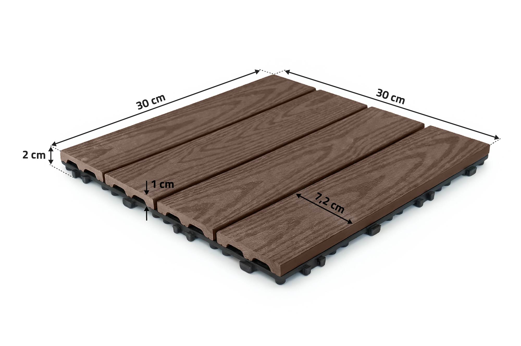 Balenie 30 hnedých kompozitných zámkových terasových dlaždíc RILA, 30x30 cm 3