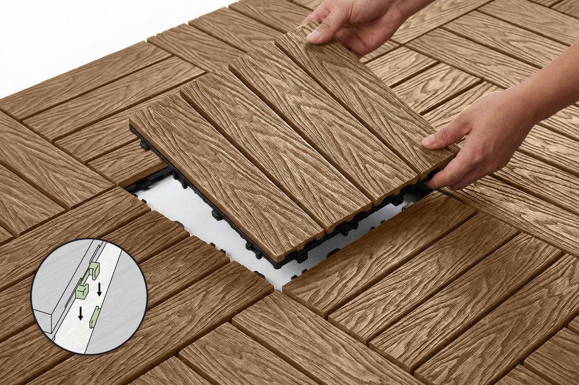 Sada 30 ks kompozitných terasových dlaždíc JURA z teakového dreva, 30x30 cm 4