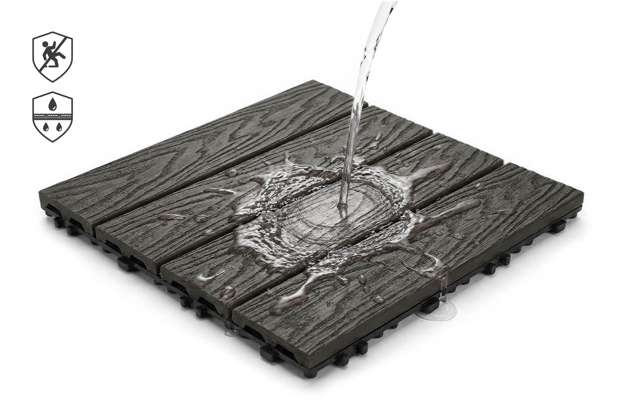 Sada 30 kompozitných zámkových terasových dlaždíc JURA, imitácia sivej drevenej podlahy, 3 8