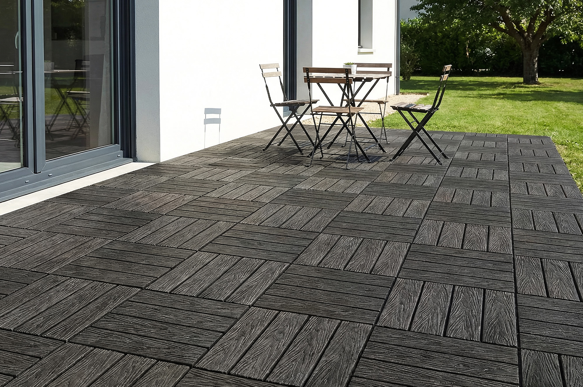 Sada 30 kompozitných zámkových terasových dlaždíc JURA, imitácia sivej drevenej podlahy, 3 1