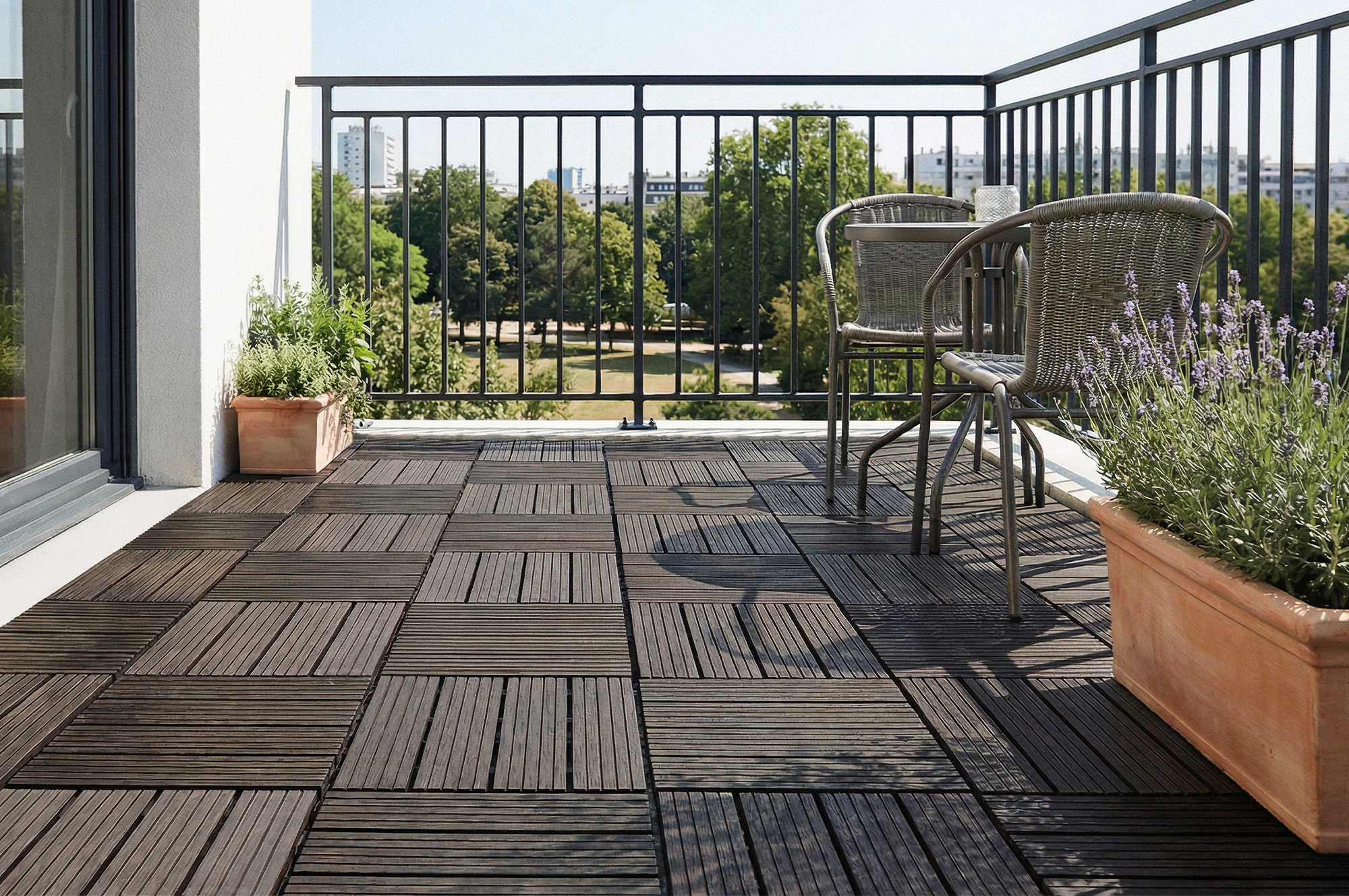 Set of 30 SERRA grey grooved composite interlocking terrace tiles, 30x30cm 2