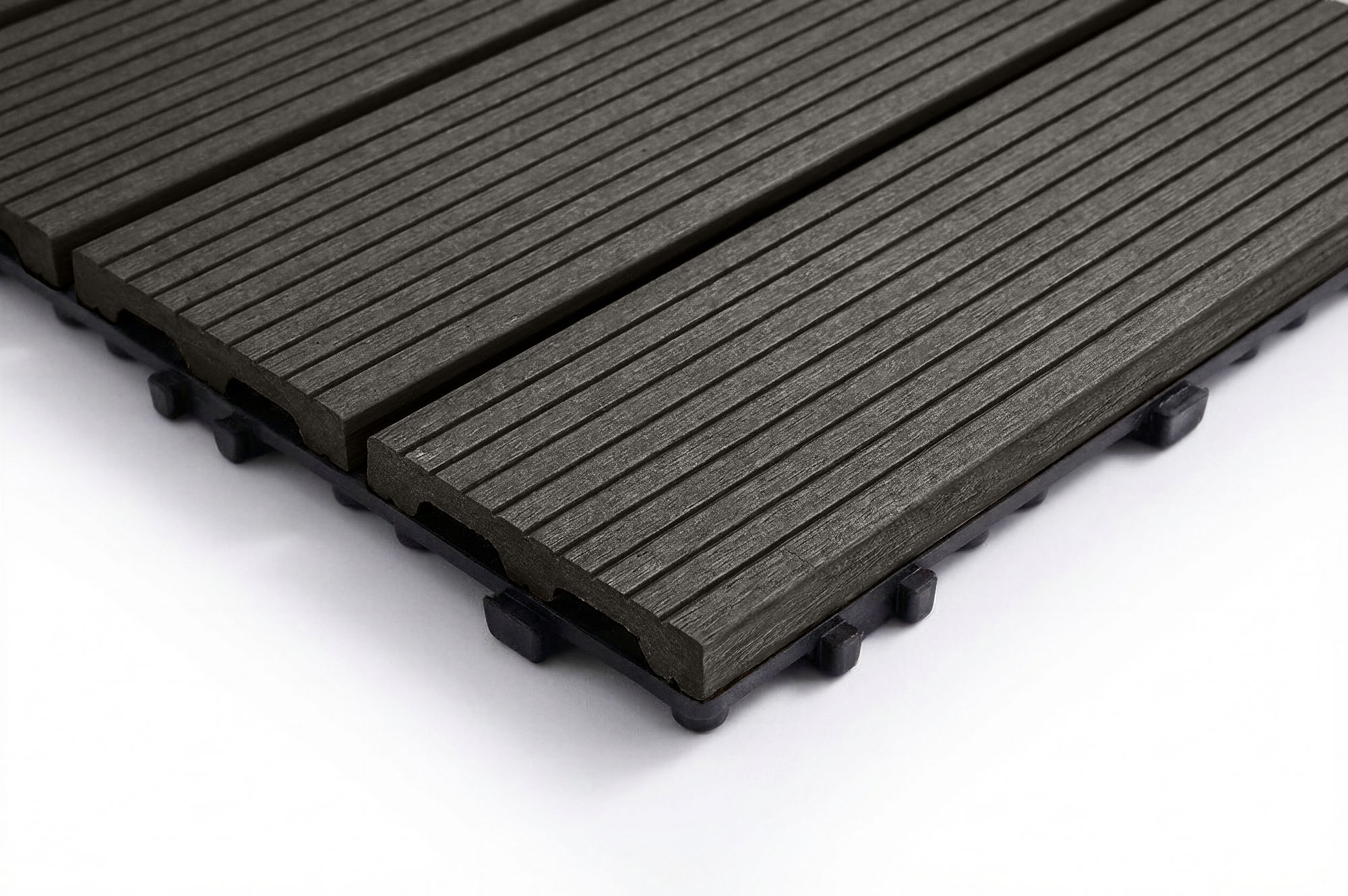 Sada 30 ks sivých drážkovaných kompozitných zámkových terasových dlaždíc SERRA, 30x30 cm 10