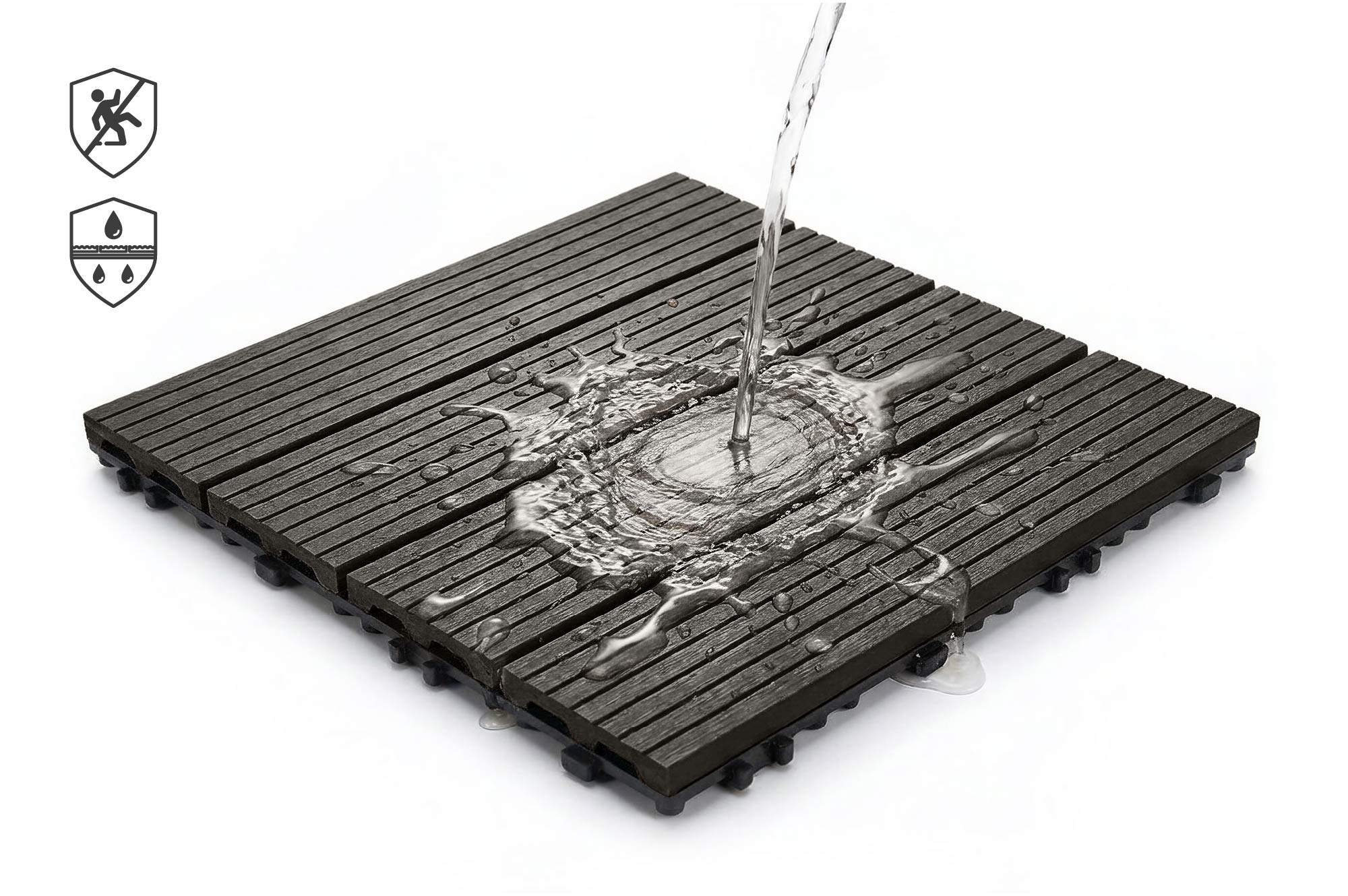Sada 30 ks sivých drážkovaných kompozitných zámkových terasových dlaždíc SERRA, 30x30 cm 8