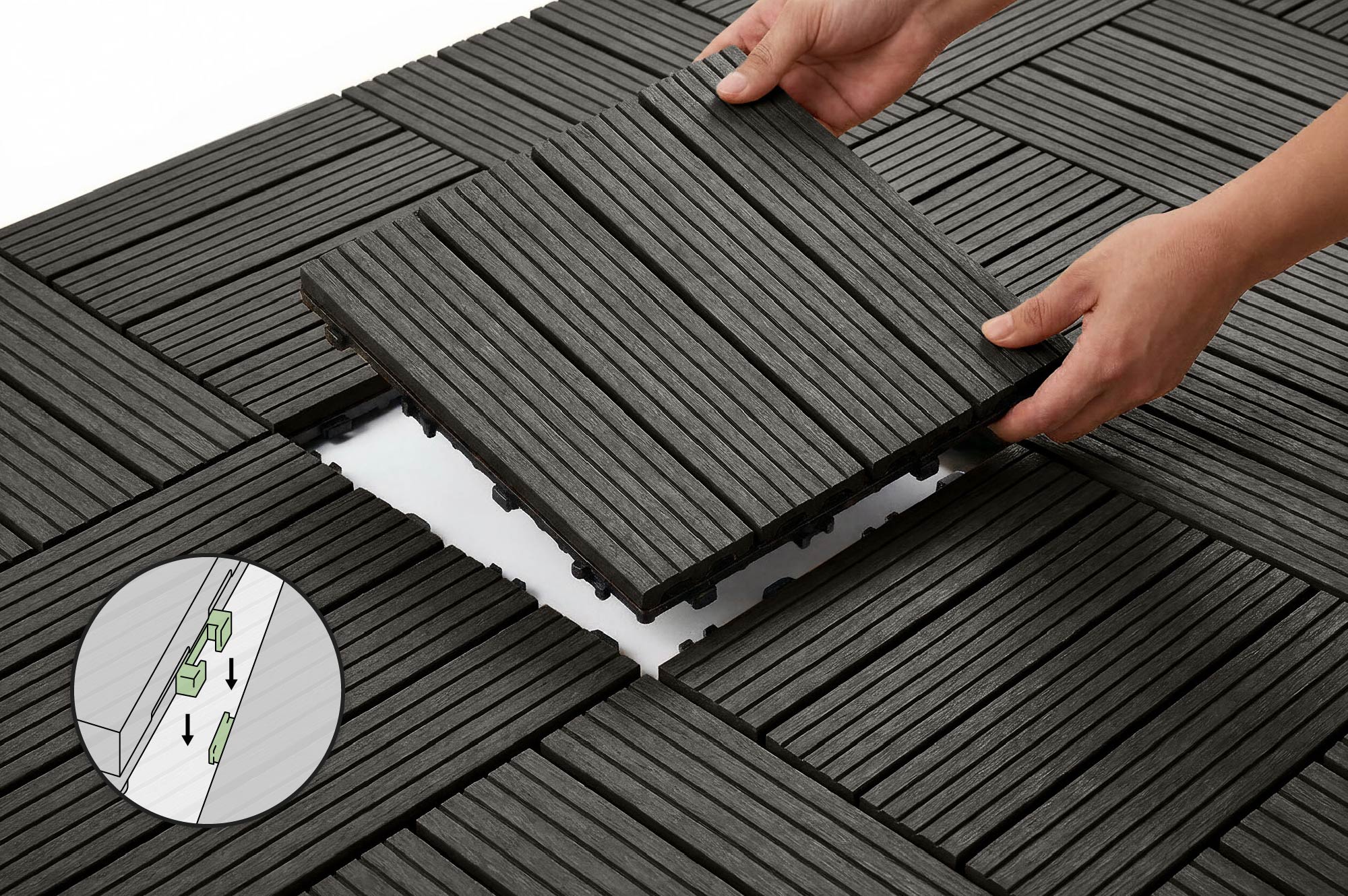 Sada 30 ks sivých drážkovaných kompozitných zámkových terasových dlaždíc SERRA, 30x30 cm 4