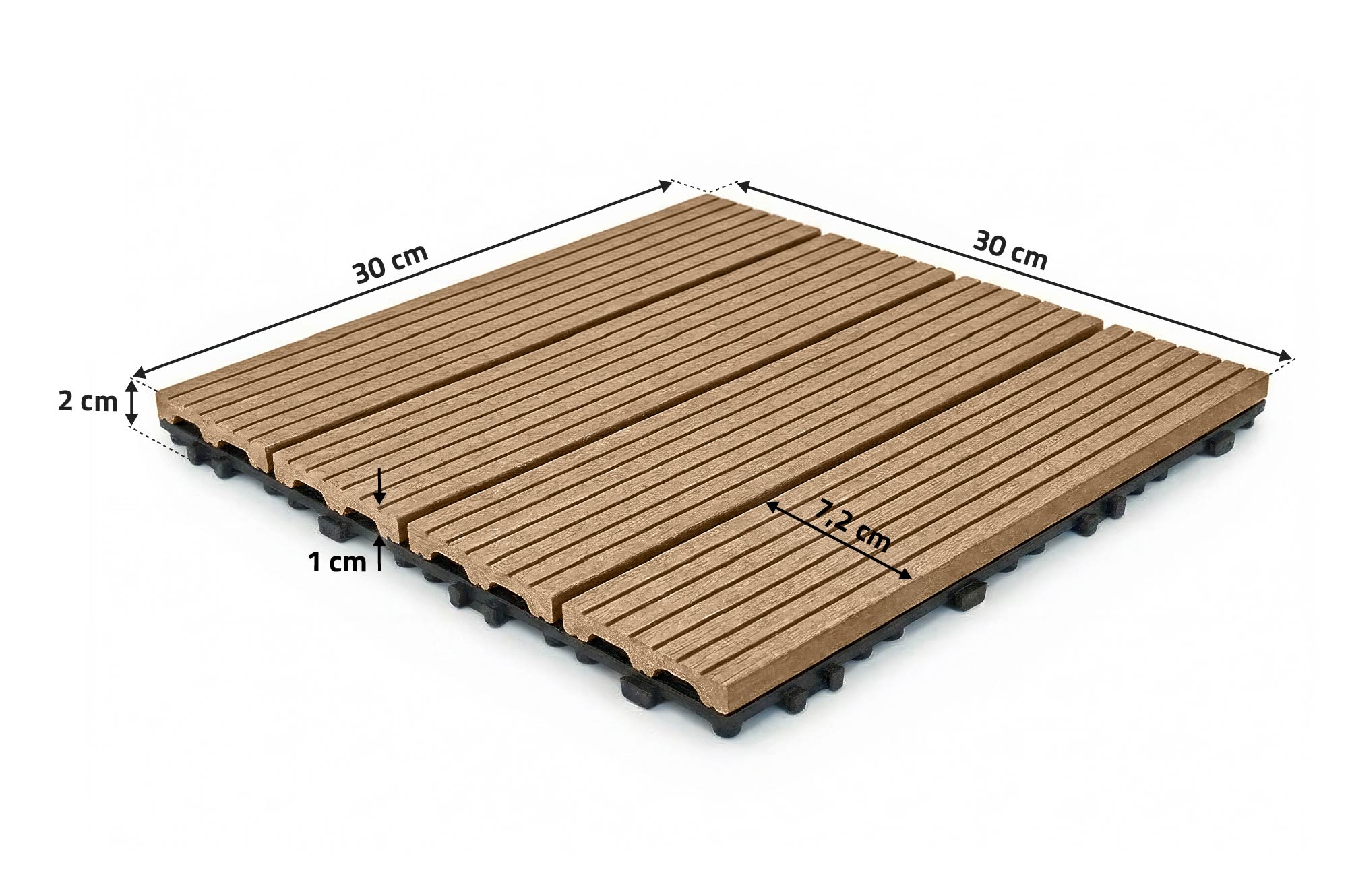 Set of 30 interlocking SERRA teak-grooved composite terrace tiles, 30x30cm 3