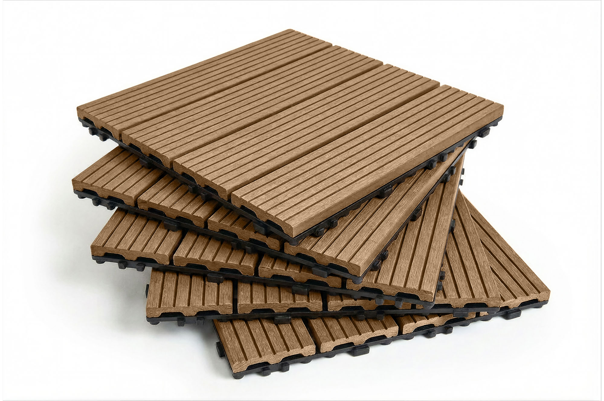 Set of 30 interlocking SERRA teak-grooved composite terrace tiles, 30x30cm 9