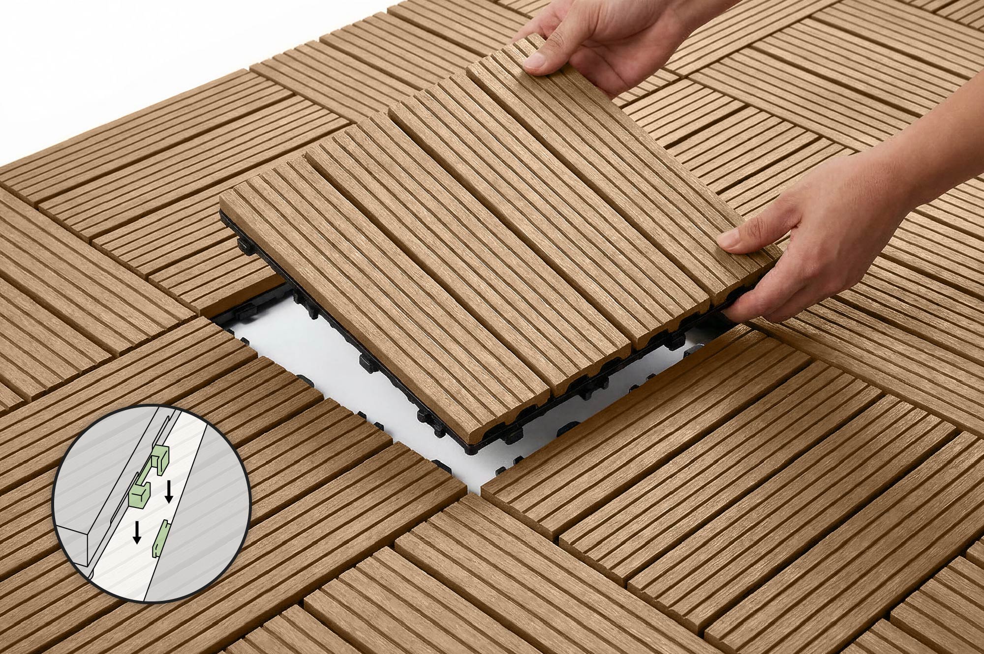 Set of 30 interlocking SERRA teak-grooved composite terrace tiles, 30x30cm 4