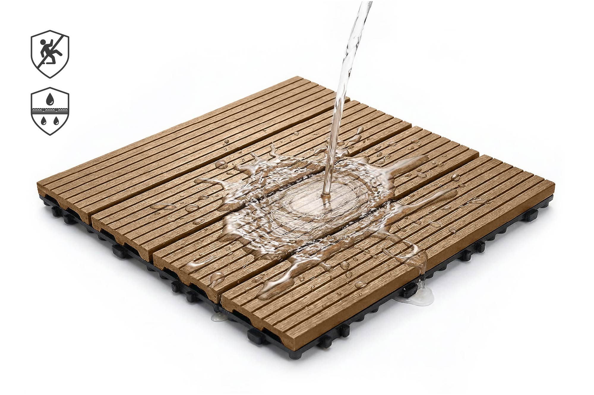 Set of 30 interlocking SERRA teak-grooved composite terrace tiles, 30x30cm 8