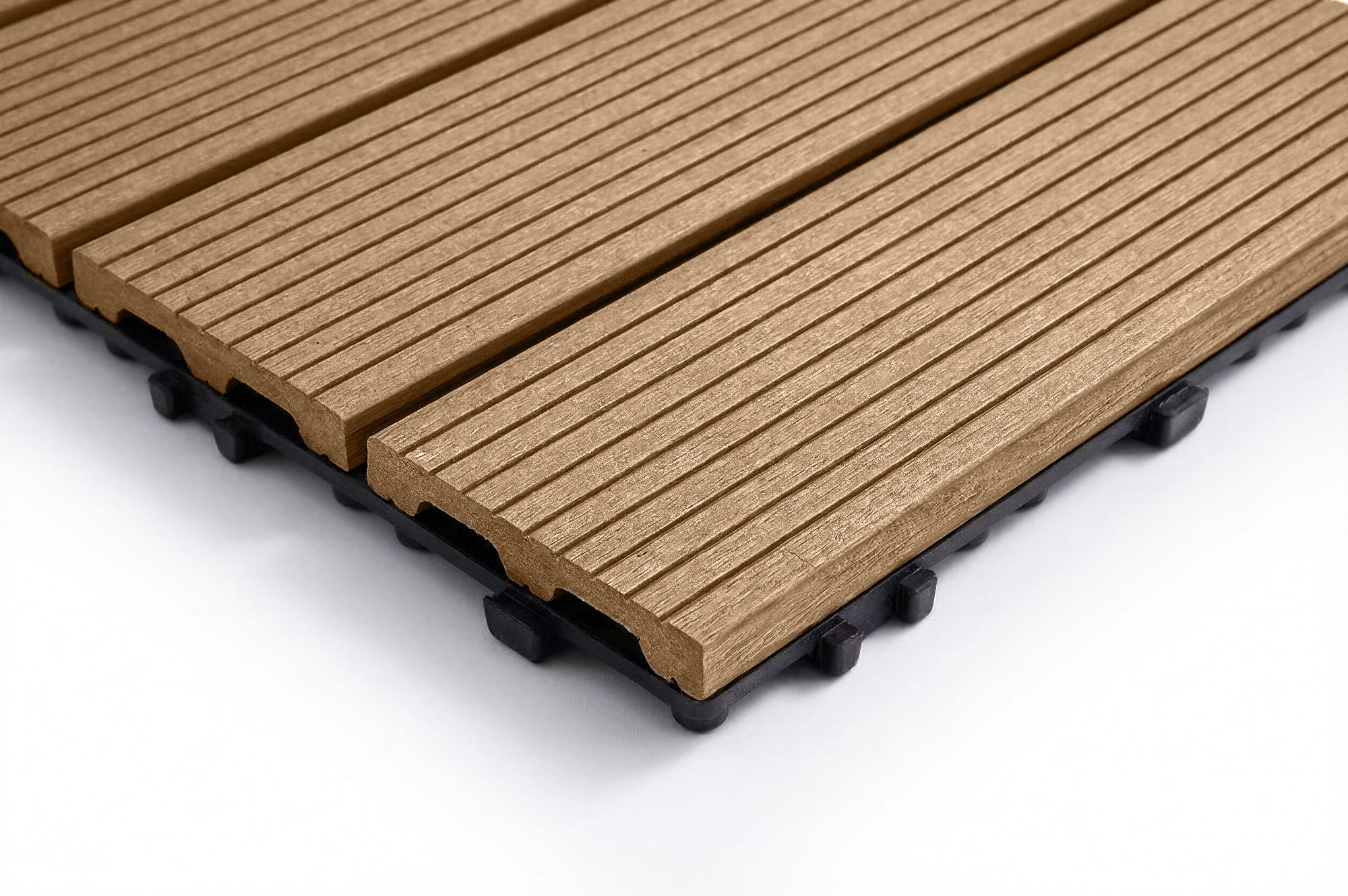 Set of 30 interlocking SERRA teak-grooved composite terrace tiles, 30x30cm 10